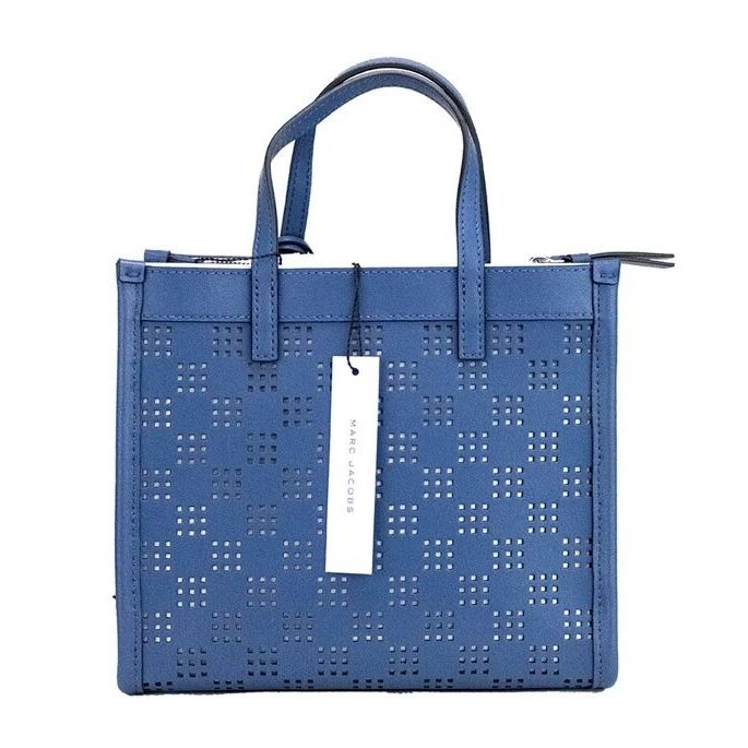 Marc Jacobs Mini Grind Blue Sea Perforated Leather Crossbody Tote Bag Purse