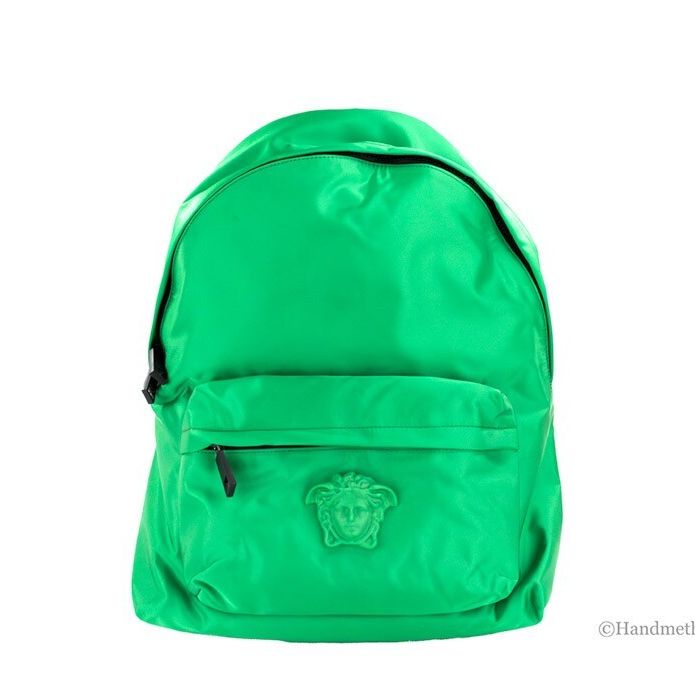 Versace Large Bright Green Nylon Fabric Medusa Shoulder Backpack Bookbag