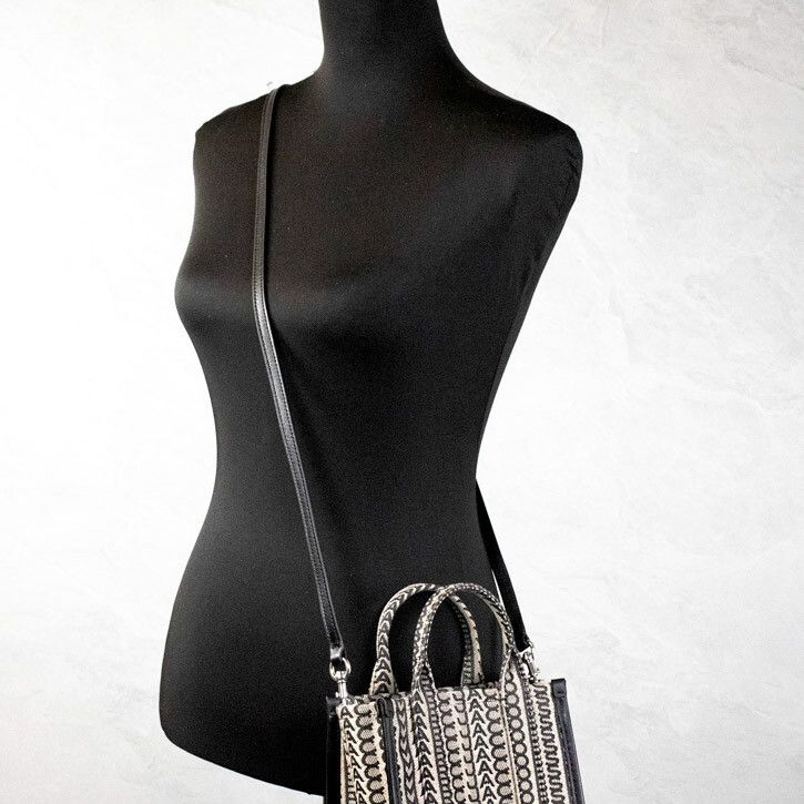 Marc Jacobs The Monogram Beige Mini Tote Woven Jacquard Canvas Crossbody Handbag
