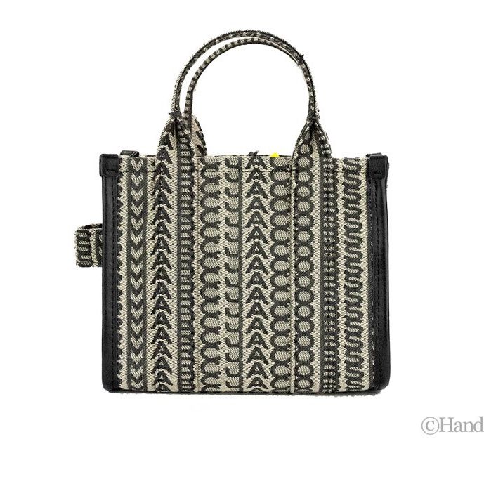 Marc Jacobs The Monogram Beige Mini Tote Woven Jacquard Canvas Crossbody Handbag