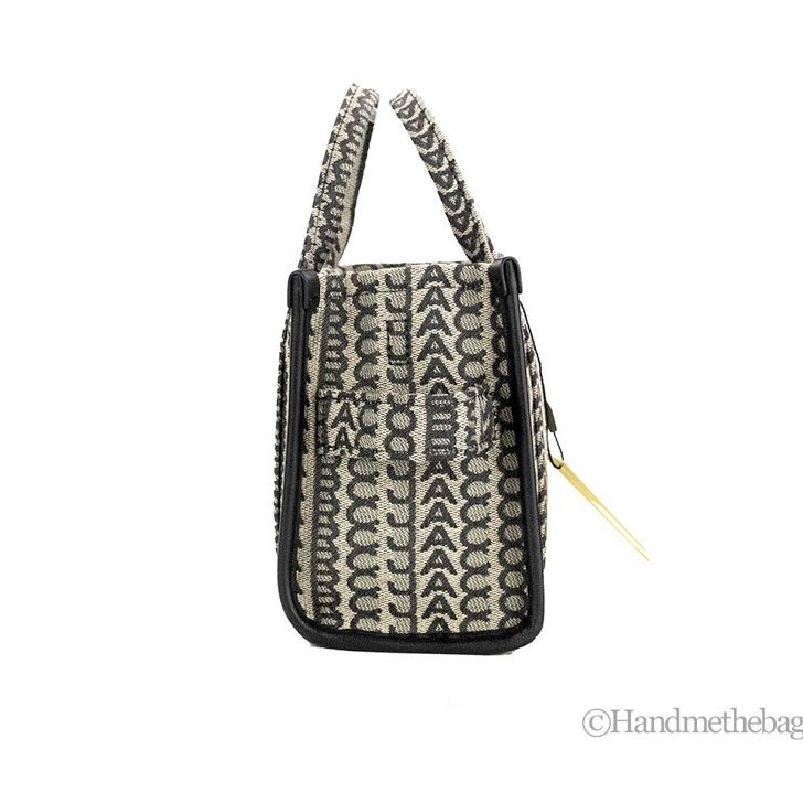 Marc Jacobs The Monogram Beige Mini Tote Woven Jacquard Canvas Crossbody Handbag