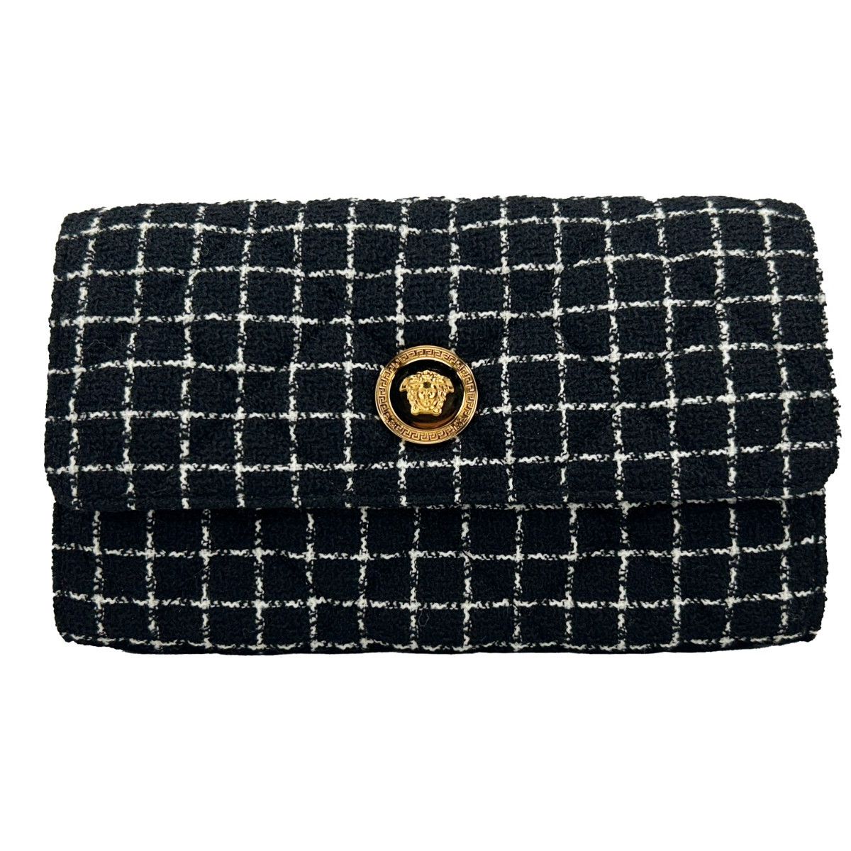 Versace Wallet On A Chain Fabric Black Crossbody Bag