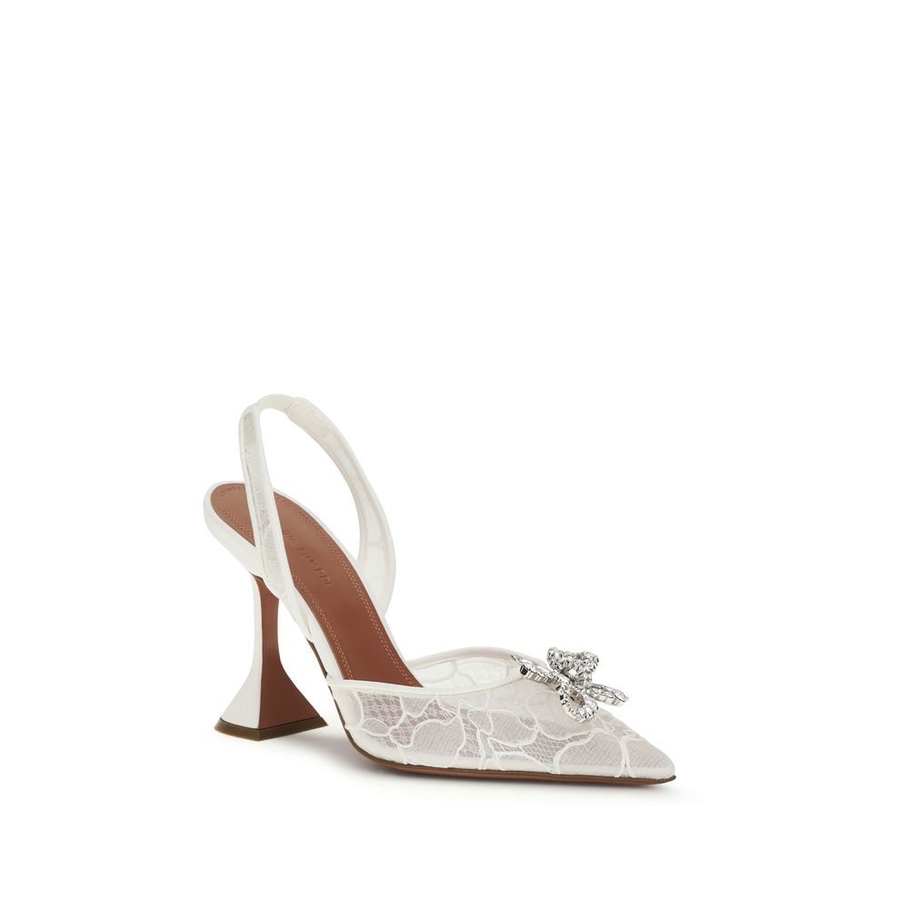 Amina Muaddi White Fabric High Heel Pumps