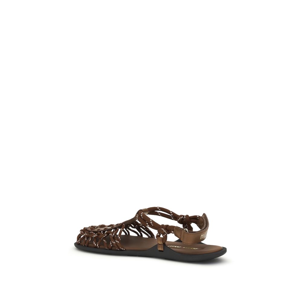 Miu Miu Brown Calf Leather Bos Taurus Sandals