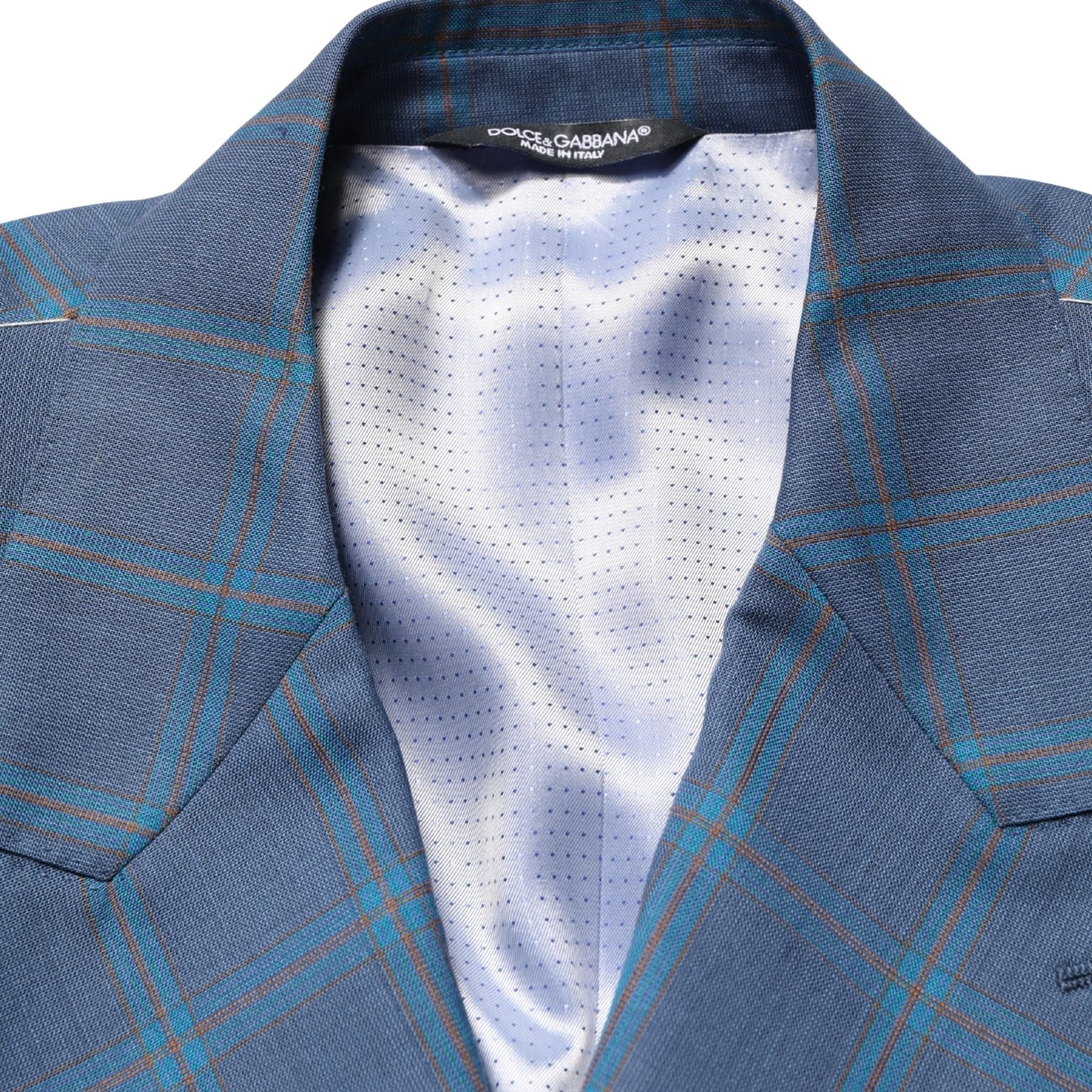 Dolce & Gabbana Blue Checked Double Breasted Men Suit Jacket