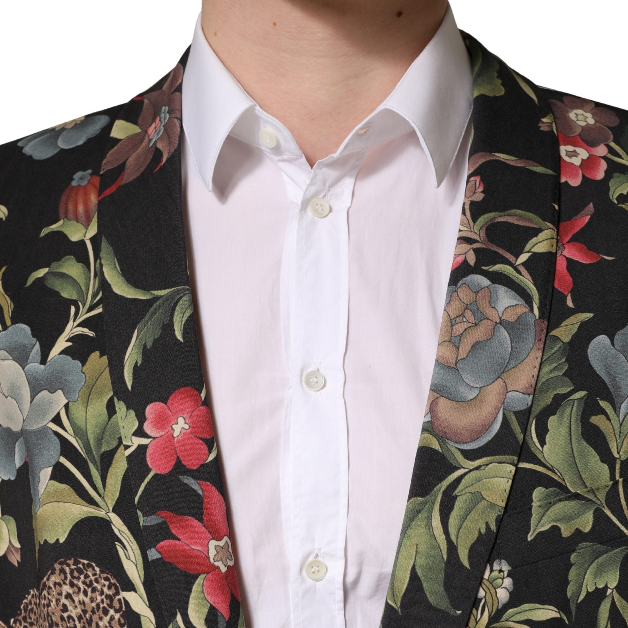 Dolce & Gabbana Multicolor Floral Leopard 1 Button Men Suit Jacket