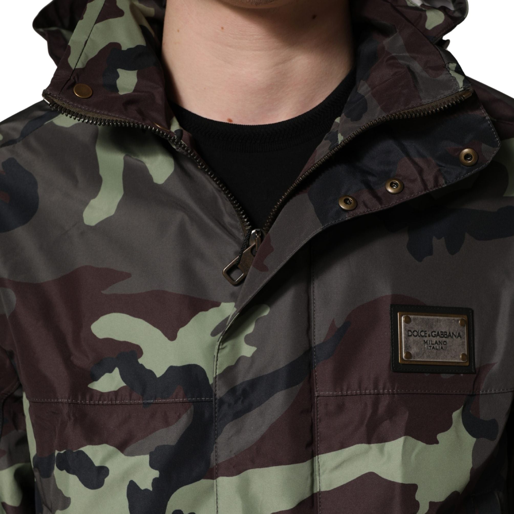 Dolce & Gabbana Multicolor Camouflage Hooded Bomber Jacket