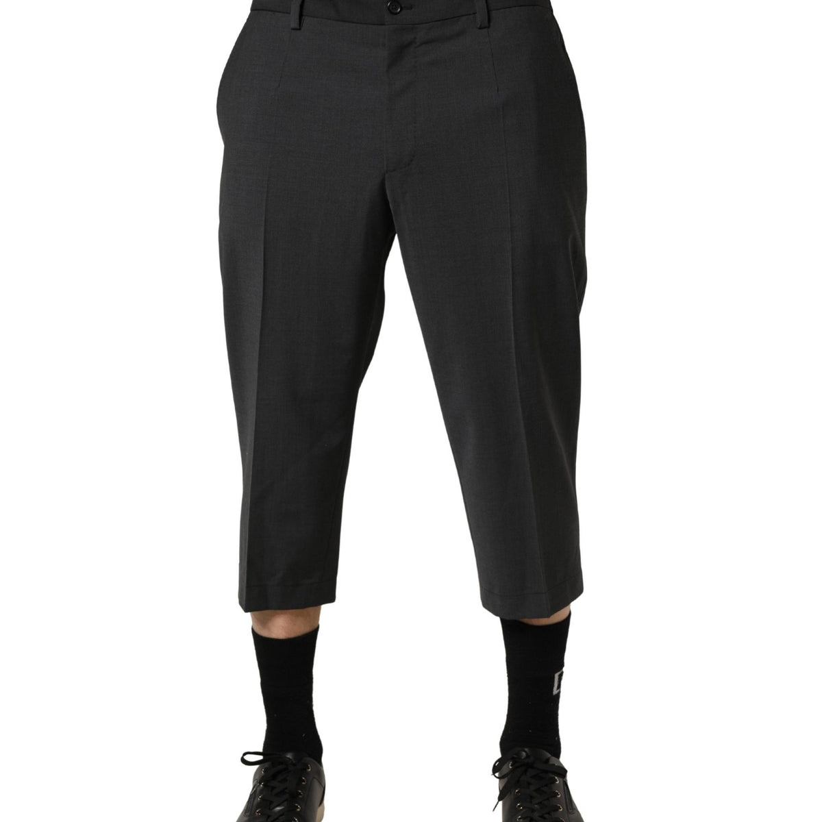 Dolce & Gabbana Dark Gray Wool Cropped Chino Trouser Pants