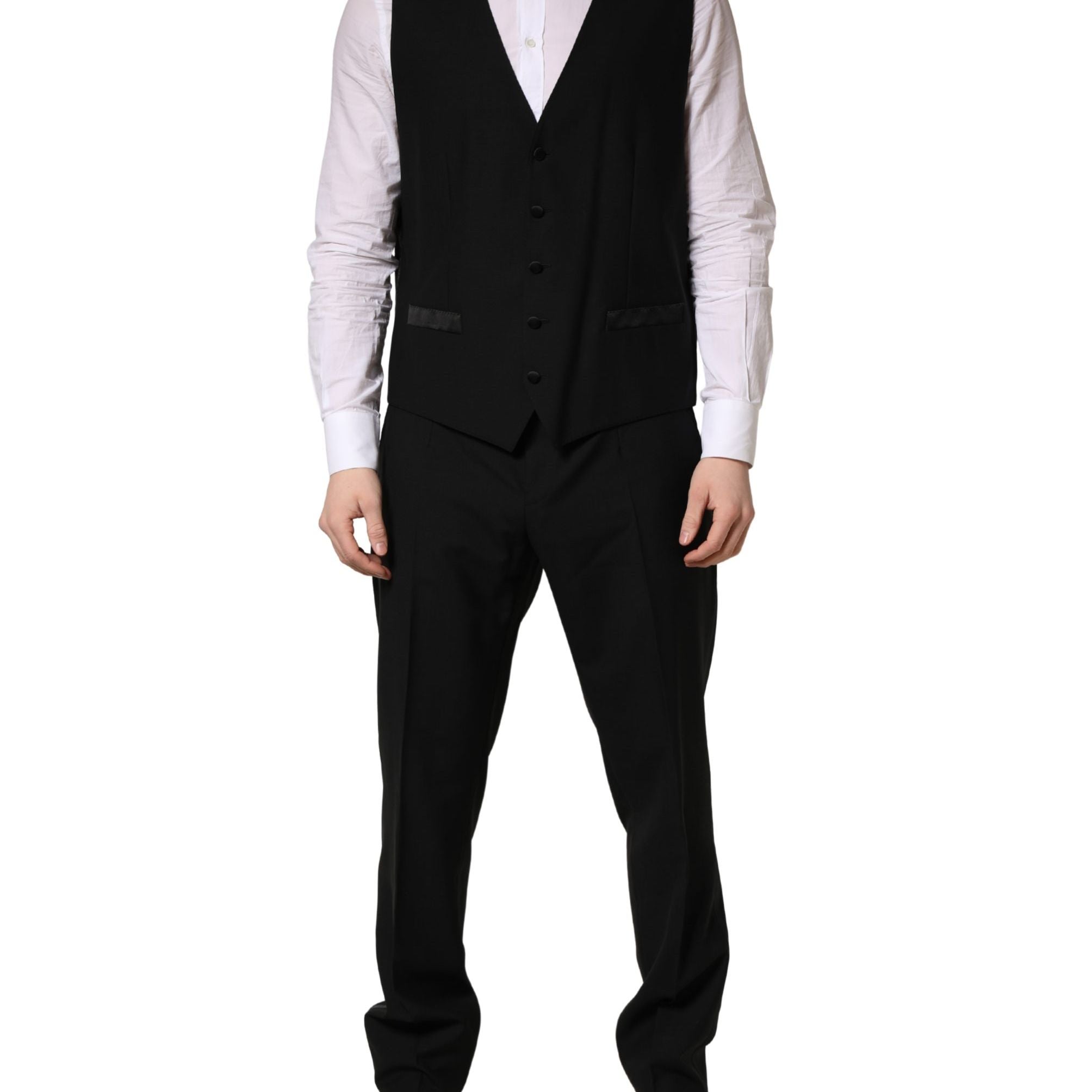 Dolce & Gabbana Black Wool Silk Saxophone Slim Fit 3Pc Suit