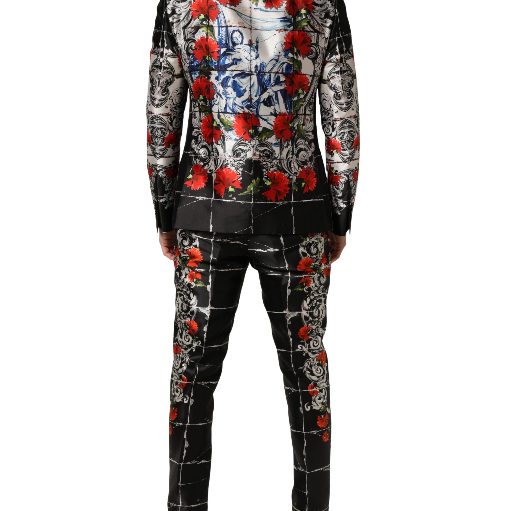 Dolce & Gabbana Black Floral 2 Buttons Formal 3 Piece Suit