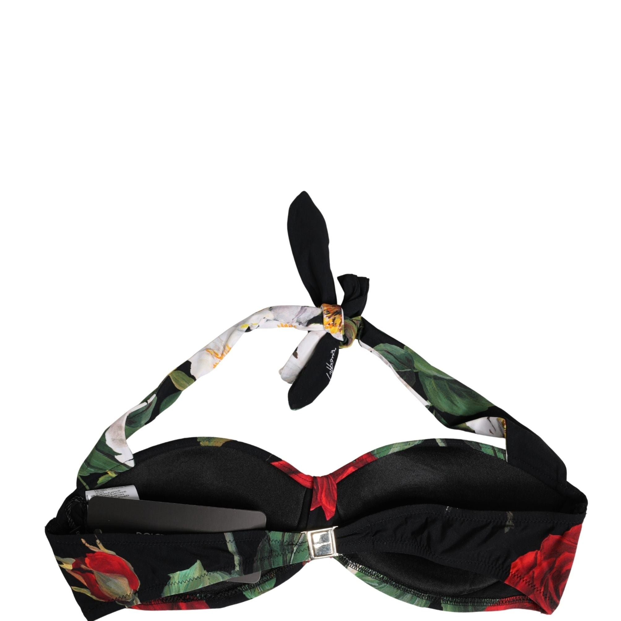 Dolce & Gabbana Black Floral Padded Halter Bikini Top Swimwear