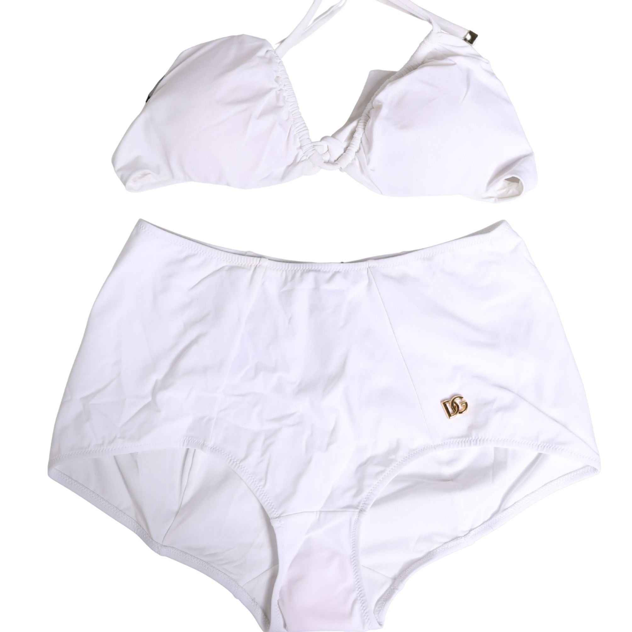 Dolce & Gabbana White Halter Top High Waist Bikini Bottom Swimwear
