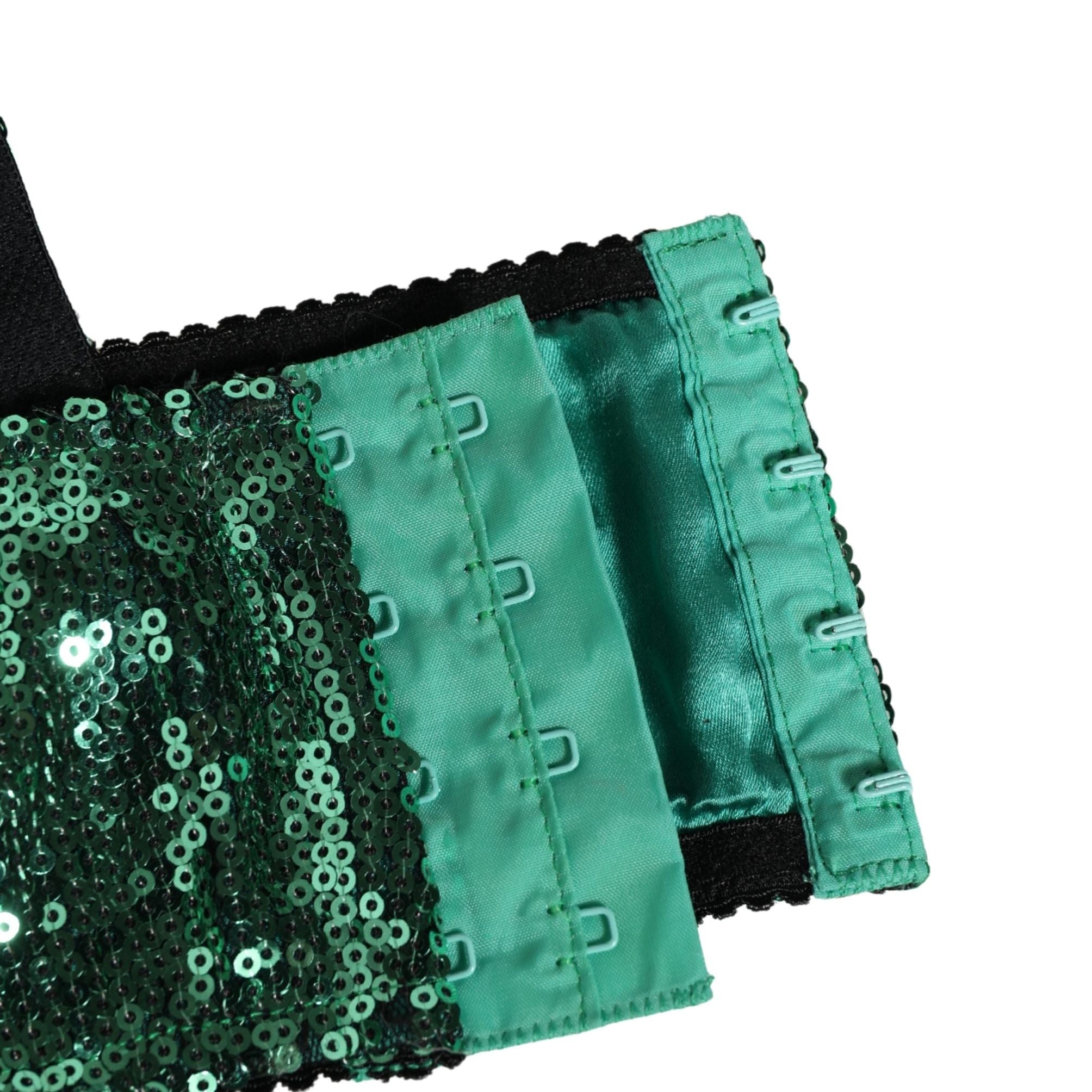 Dolce & Gabbana Green Sequined Nyon Balconnet Bra Underwear