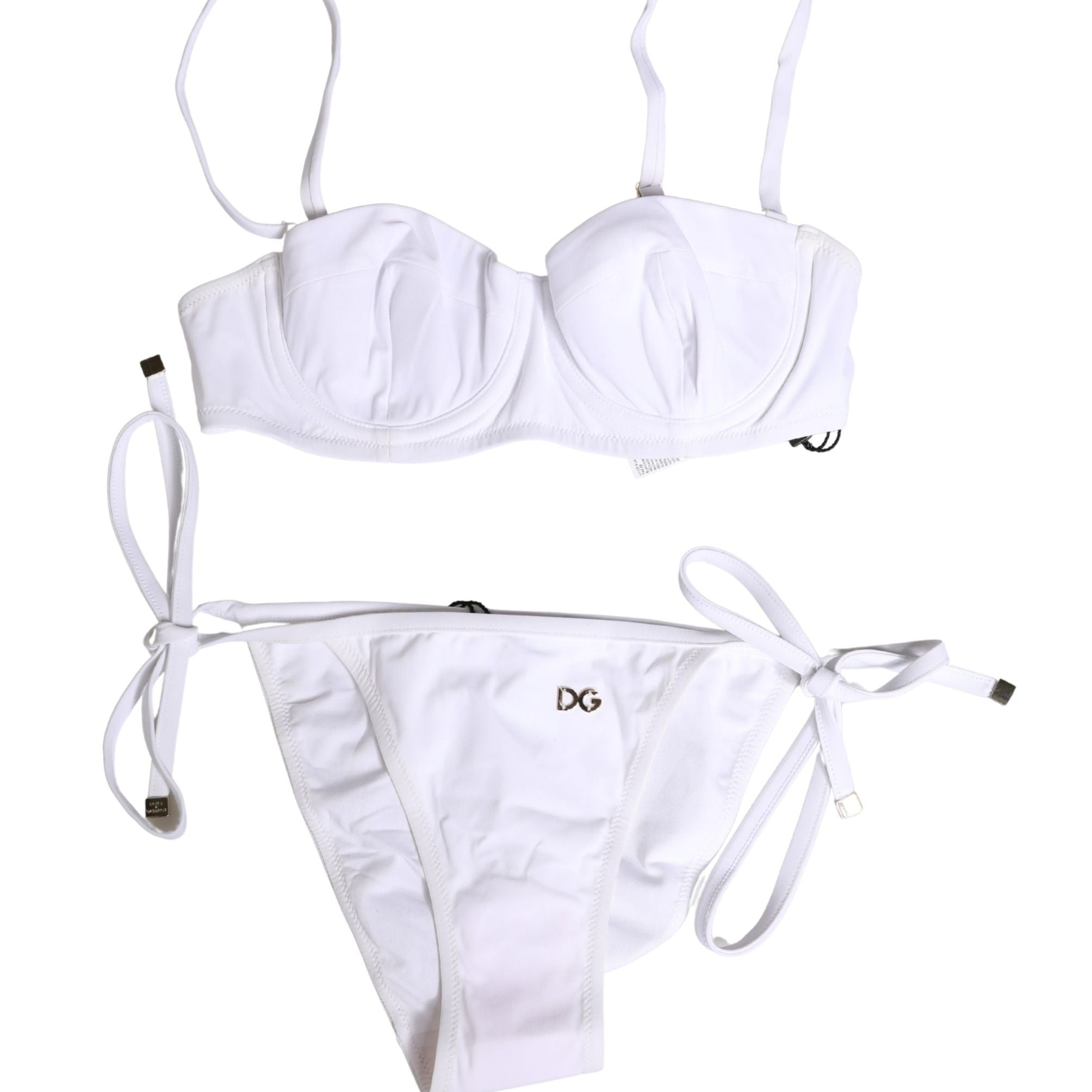 Dolce & Gabbana White Nylon Bikini Logo Plaque 2 Piece Swimwear