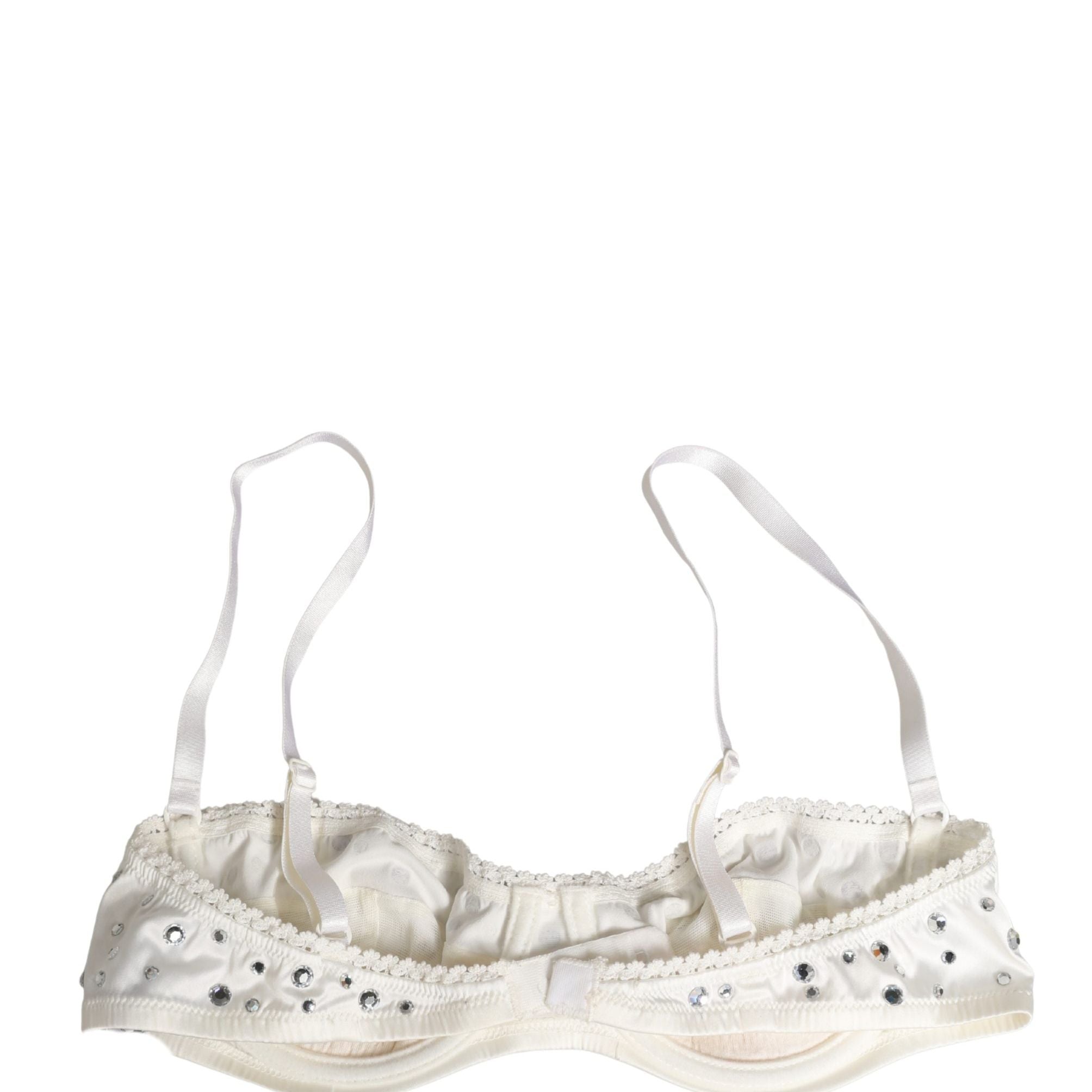 Dolce & Gabbana White Rhinestone Semi-Pad Underwire Bra Underwear