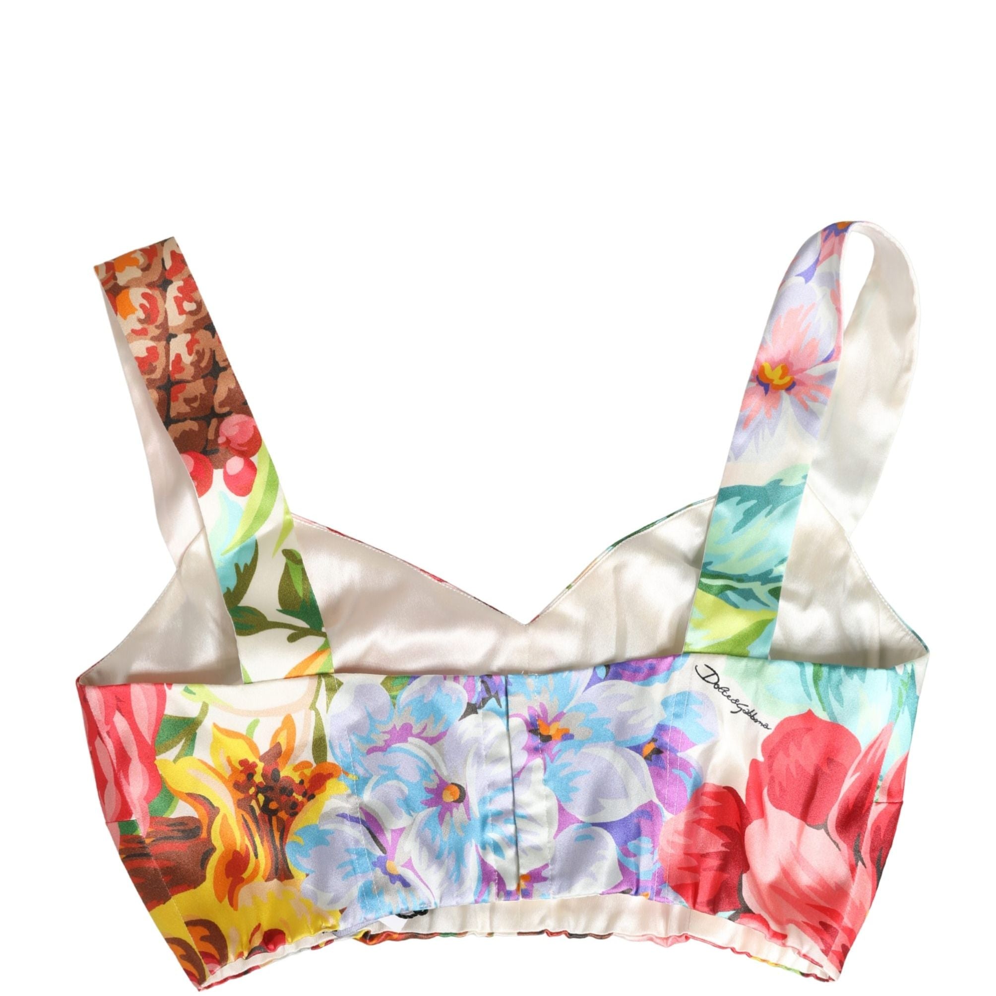 Dolce & Gabbana Multicolor Floral Print Silk Cropped Bustier Top
