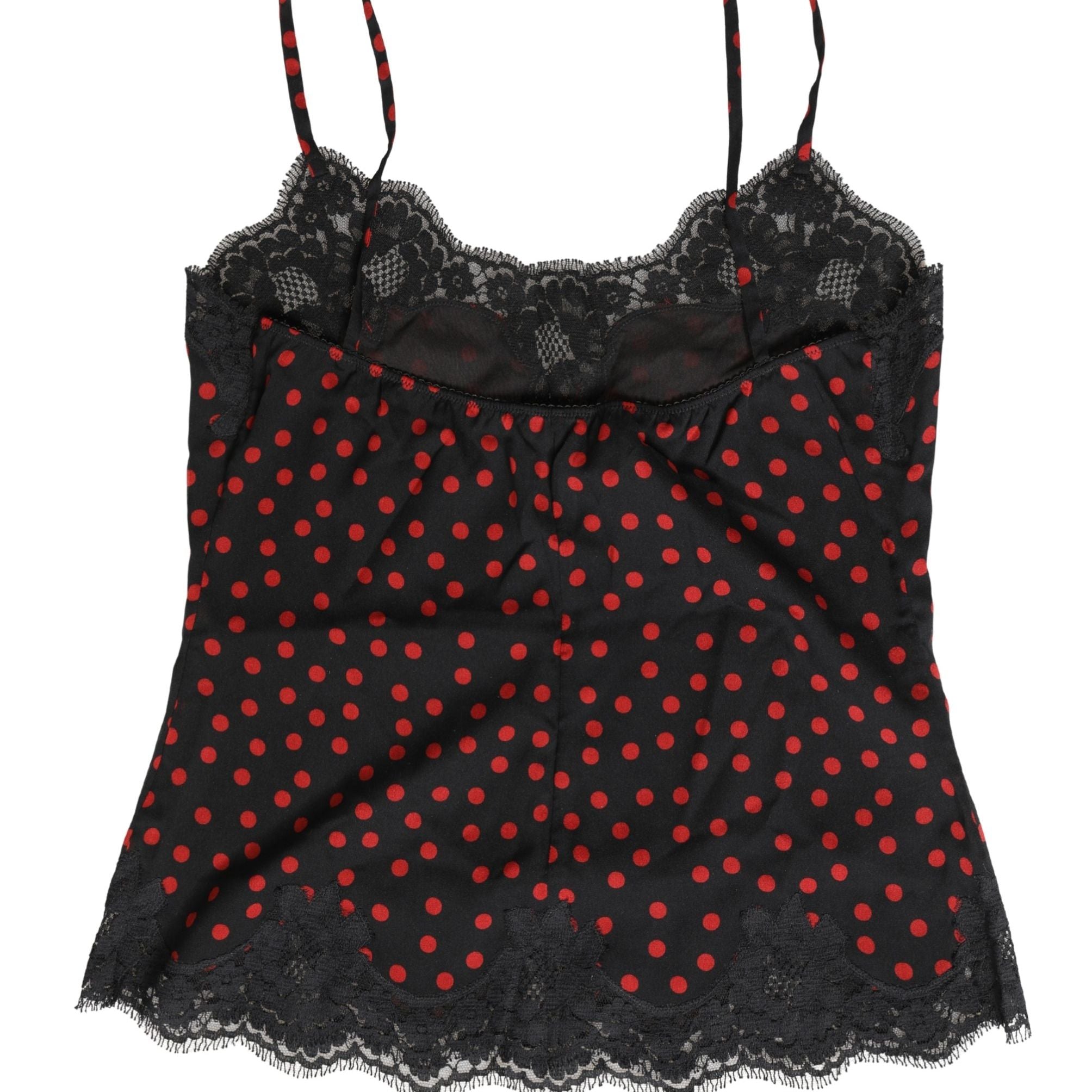 Dolce & Gabbana Black Polka dot Silk Tank Camisole Top Sleepwear
