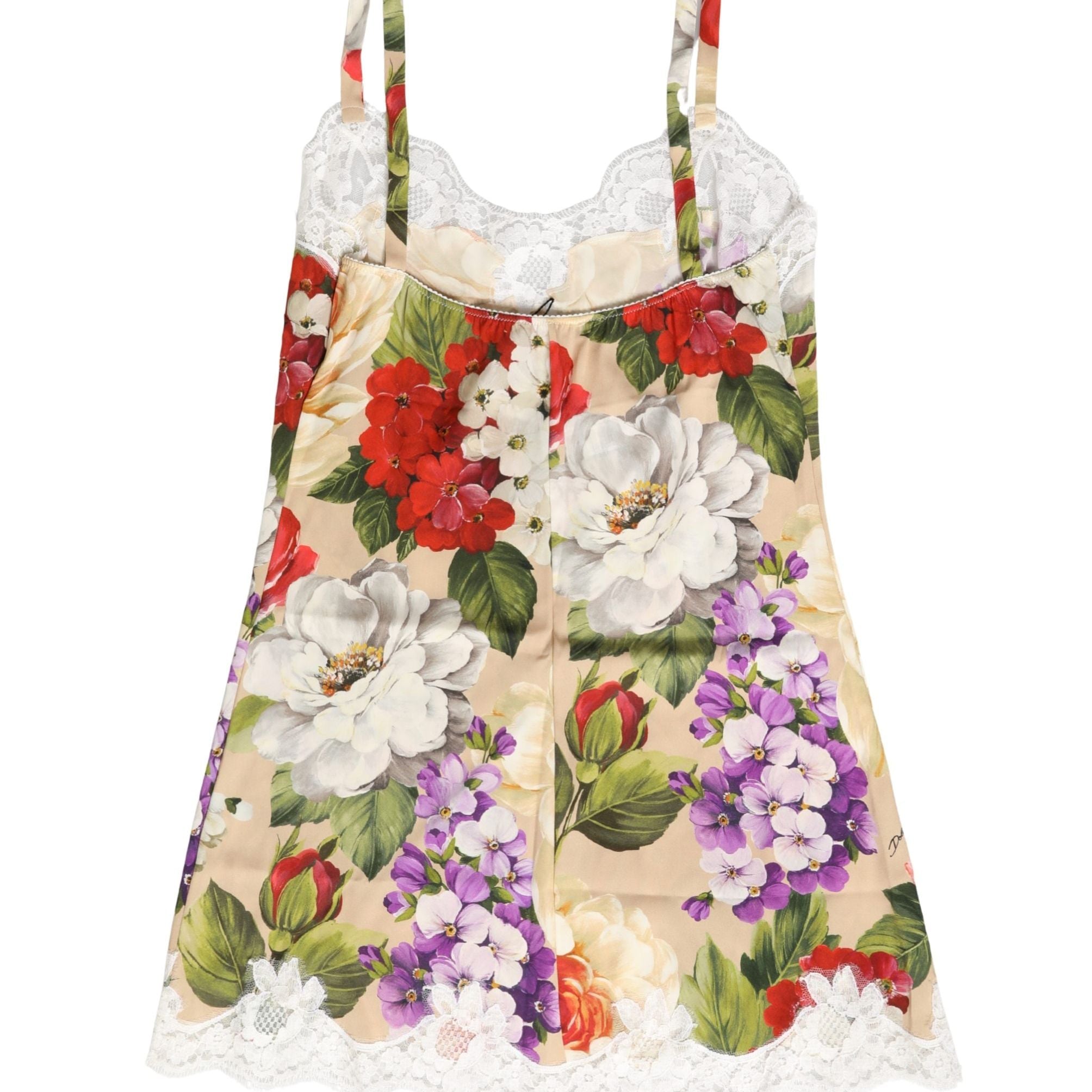Dolce & Gabbana Beige Floral Silk Tank Short Chemise Sleepwear