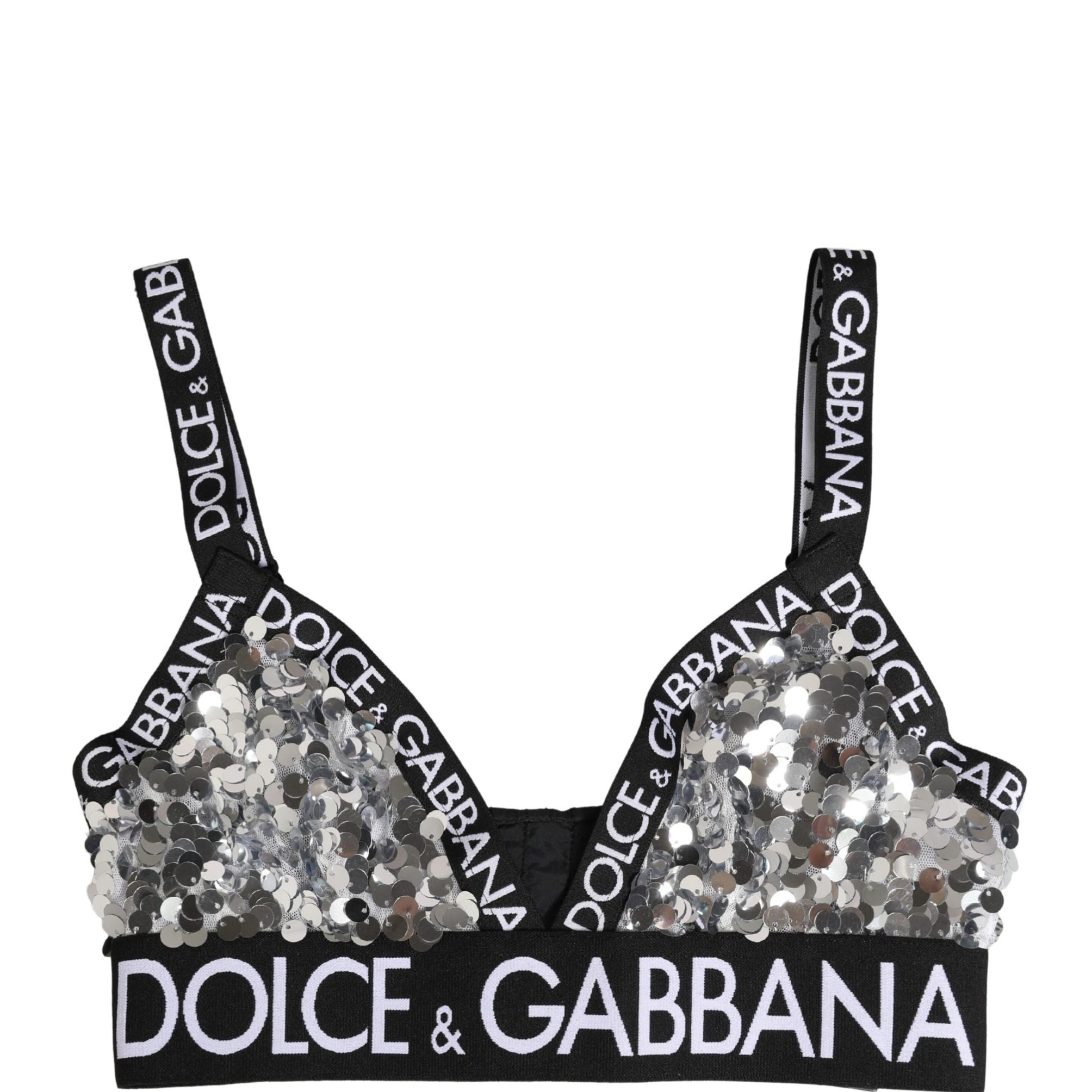Dolce & Gabbana Silver Sequined Triangle Soft Cup Bra Underwear