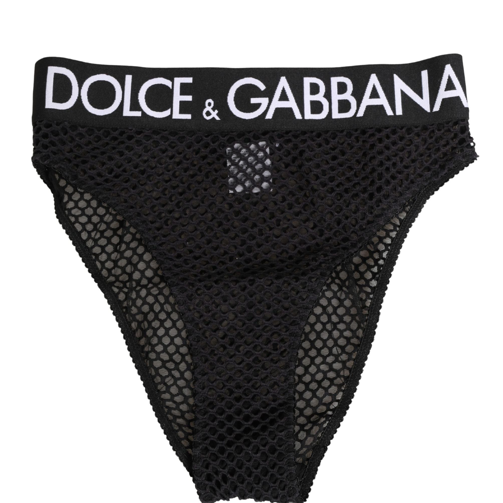 Dolce & Gabbana Black Cotton Mesh High Brief Panty Underwear