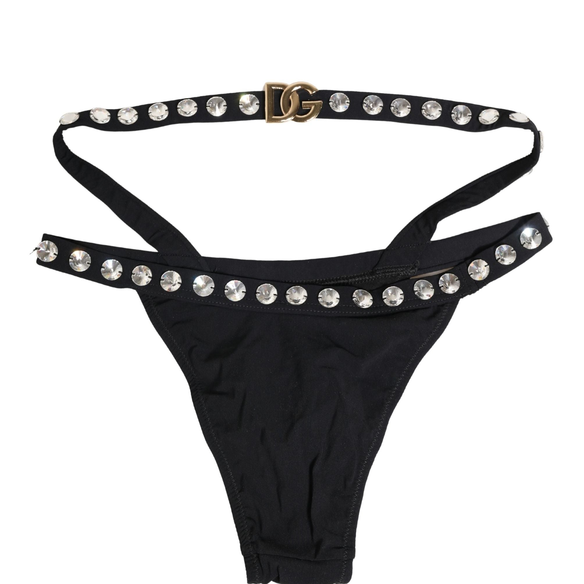 Dolce & Gabbana Black Crystal Embellished Bikini Bottom Swimwear