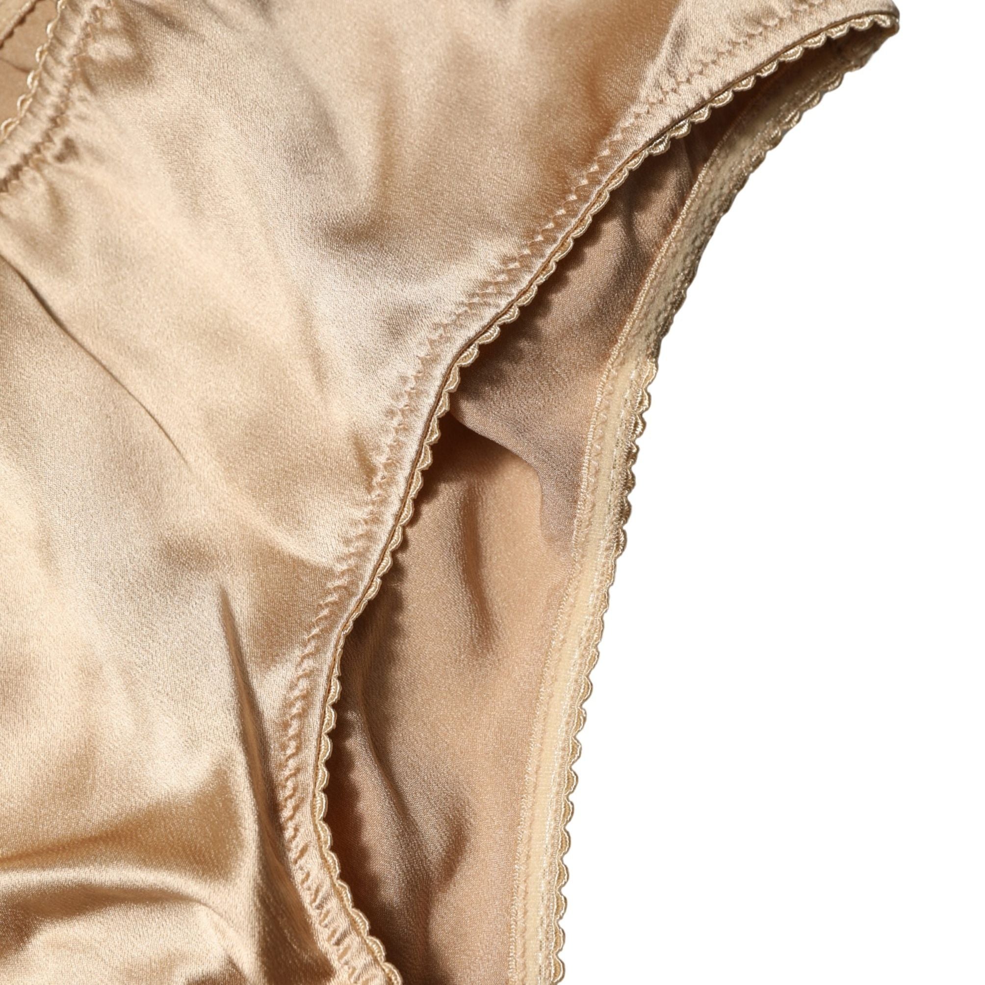 Dolce & Gabbana Beige Silk Stretch Mid Waist Brief Panty Underwear