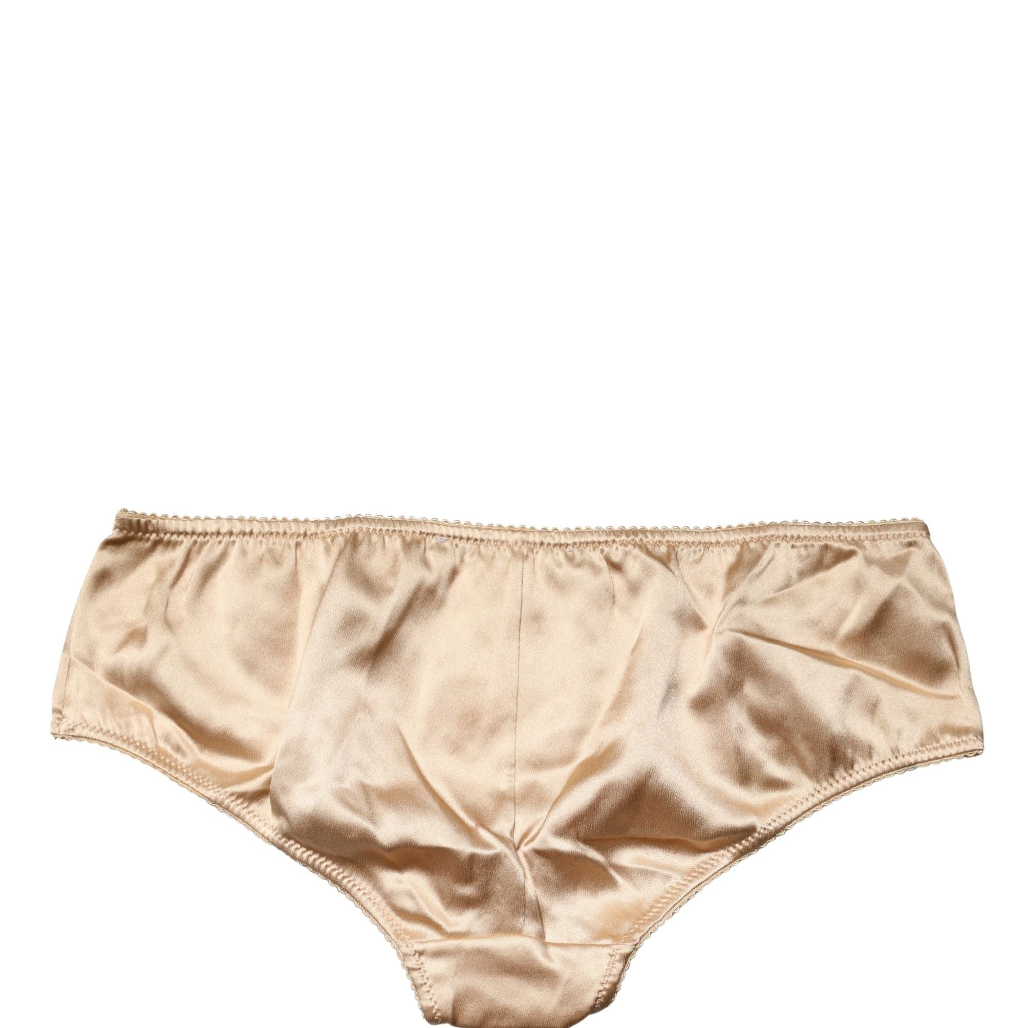 Dolce & Gabbana Beige Silk Stretch Mid Waist Brief Panty Underwear