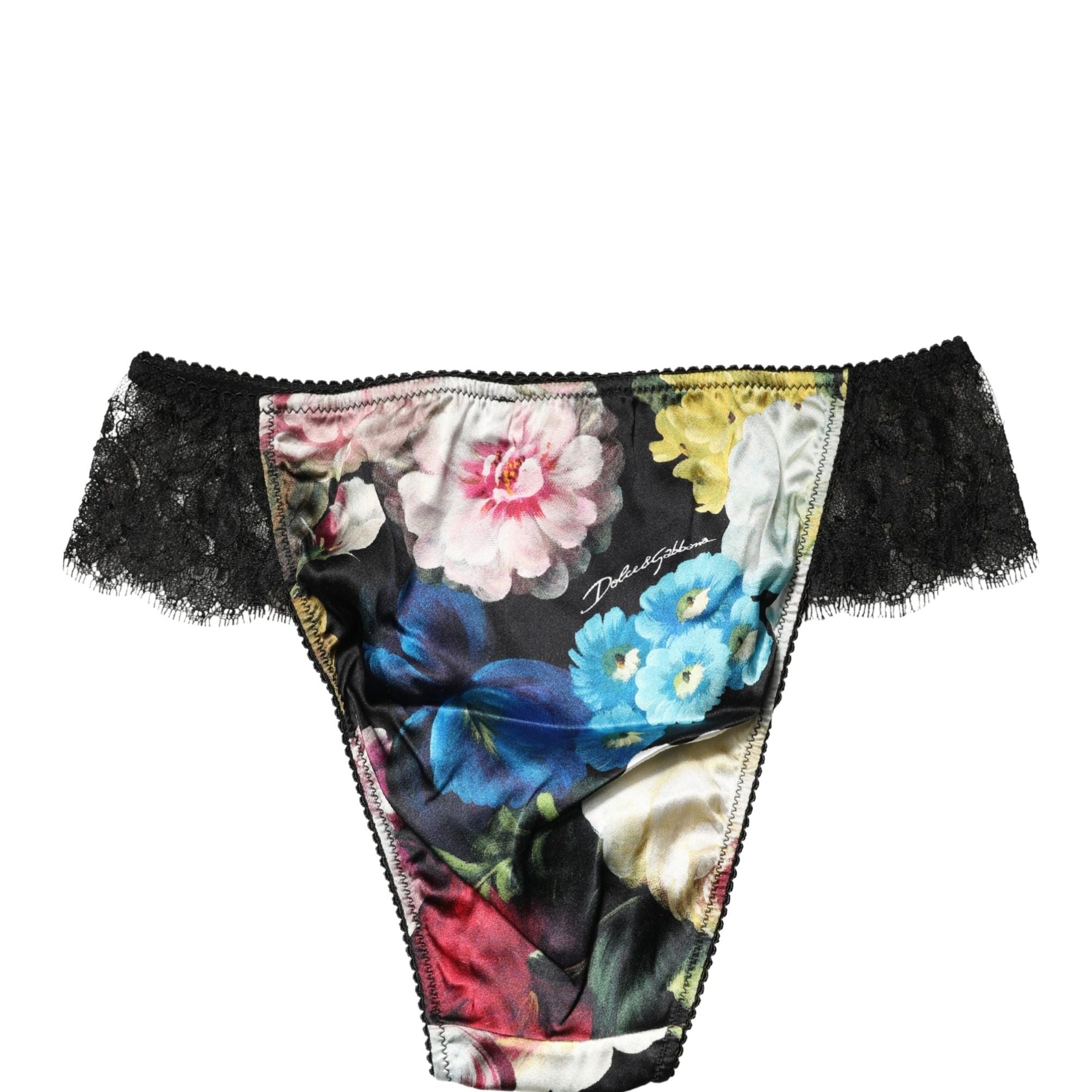 Dolce & Gabbana Black Floral Lace Mid Waist Brief Panty Underwear