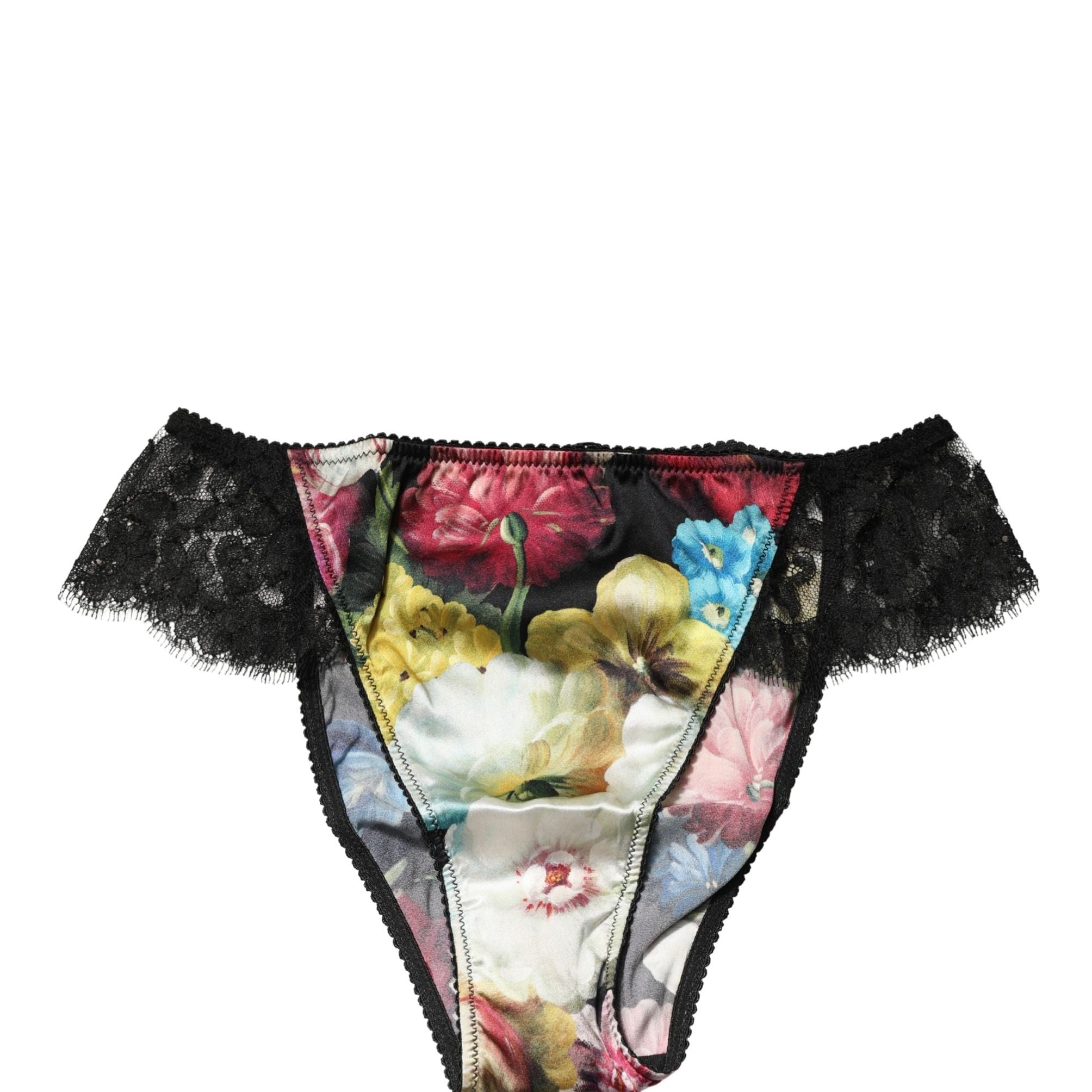 Dolce & Gabbana Black Floral Lace Mid Waist Brief Panty Underwear