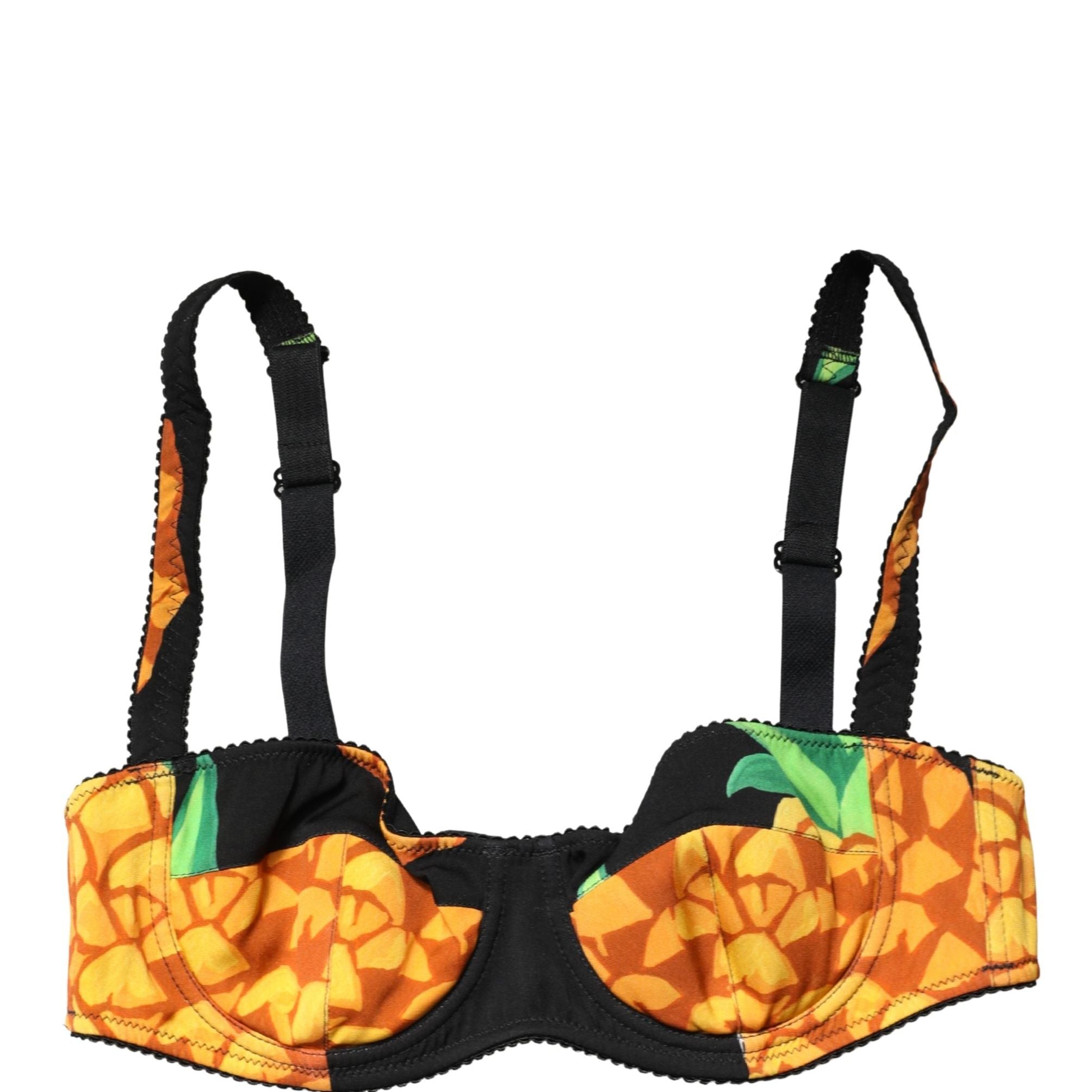 Dolce & Gabbana Black Pineapple Silk Balconette Bra Underwear