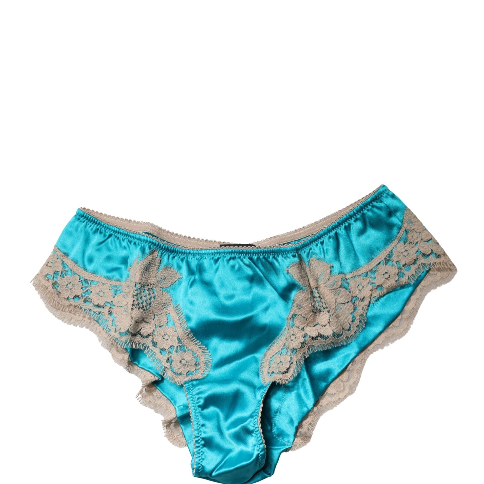 Dolce & Gabbana Blue Silk Satin Floral Lace Panty Brief Underwear