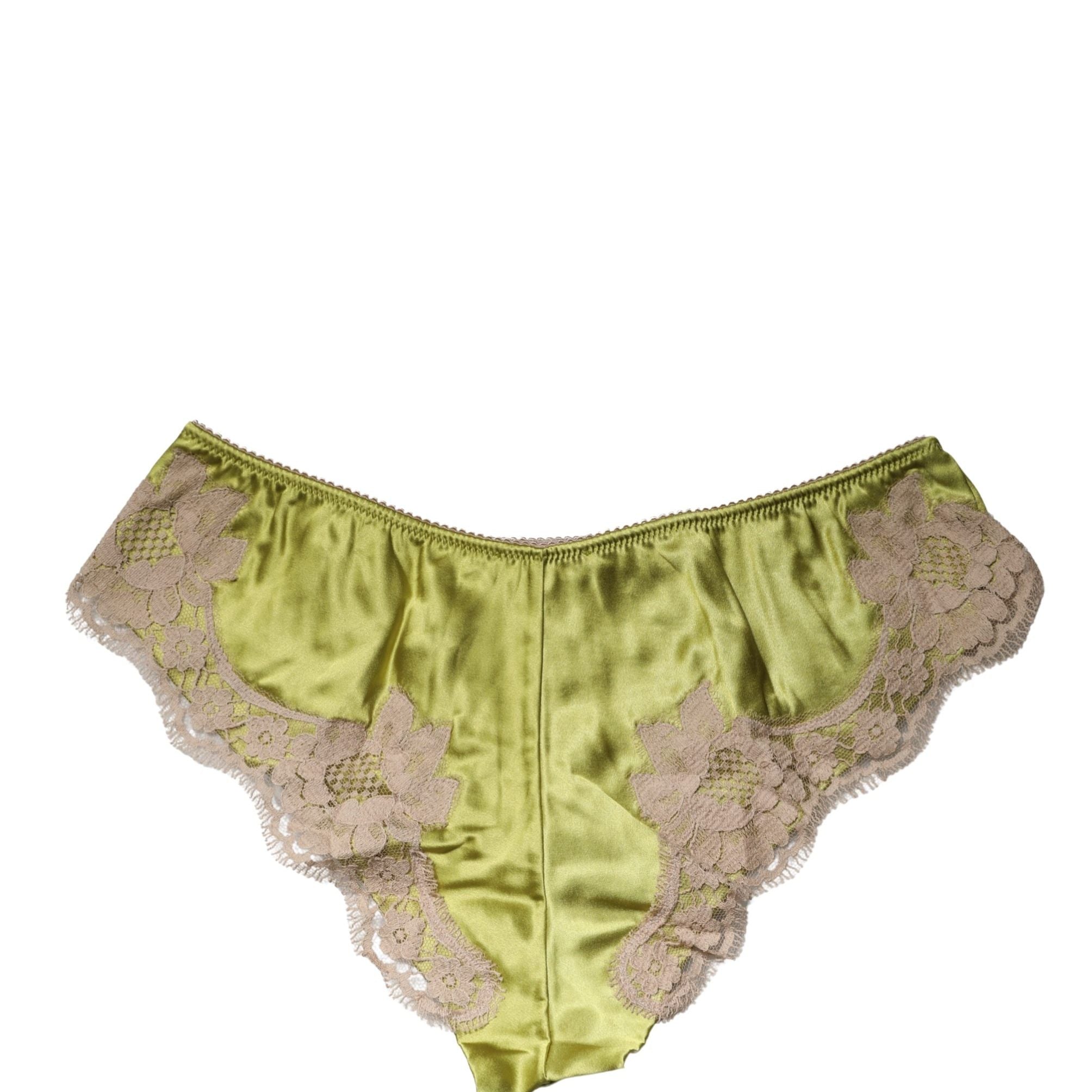 Dolce & Gabbana Underwear Green Silk Satin Floral Lace Panty Brief