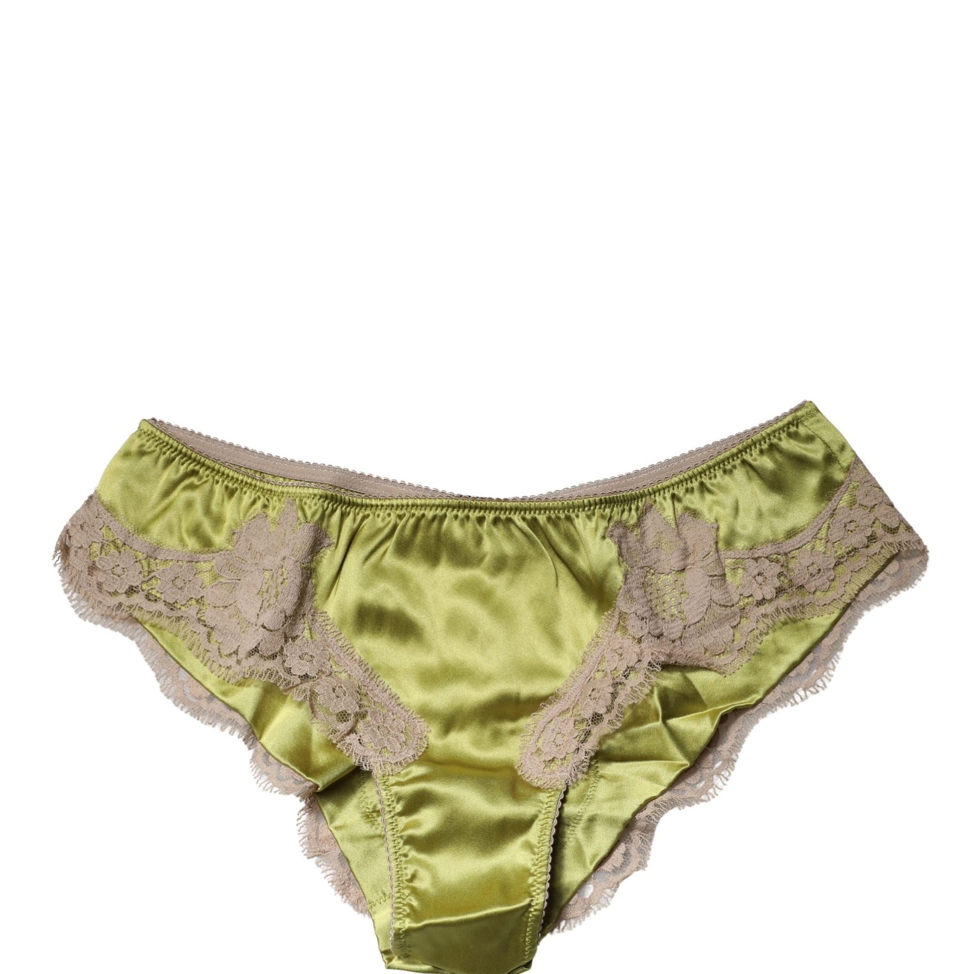 Dolce & Gabbana Underwear Green Silk Satin Floral Lace Panty Brief