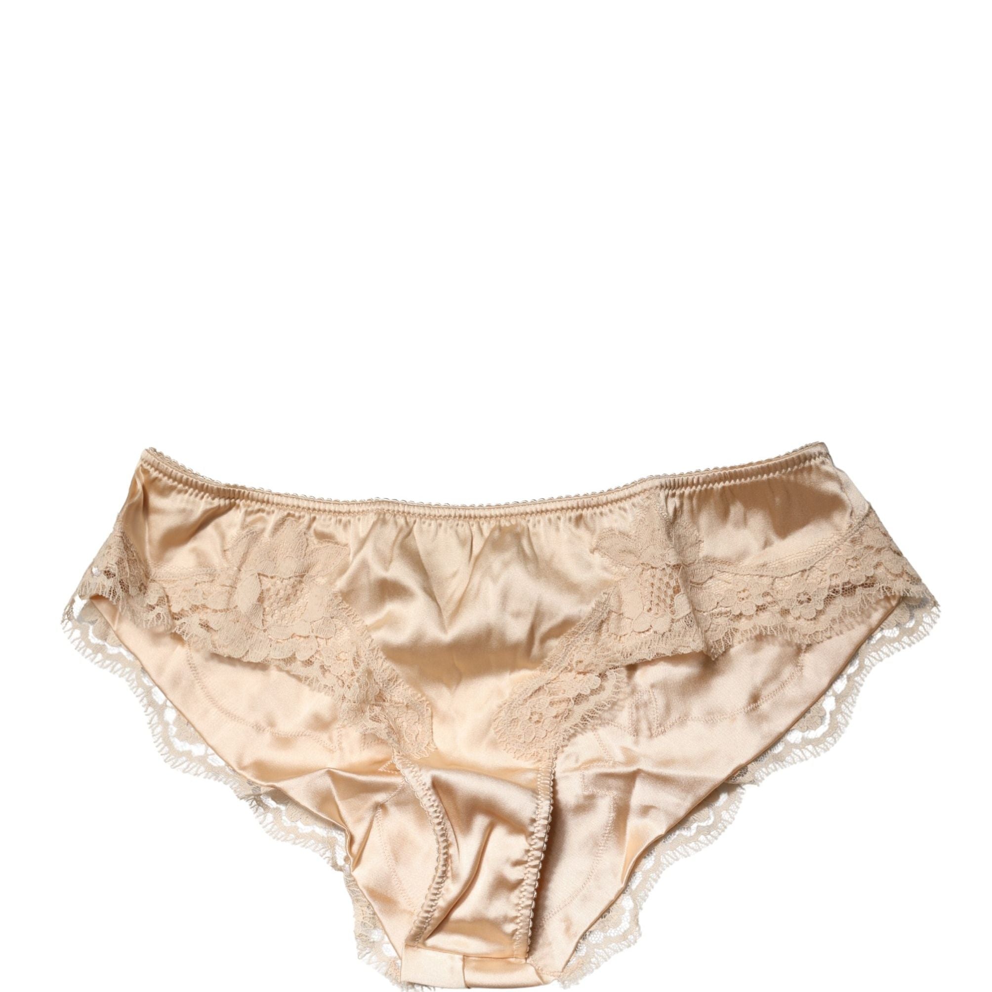 Dolce & Gabbana Beige Silk Satin Floral Lace Panty Brief Underwear