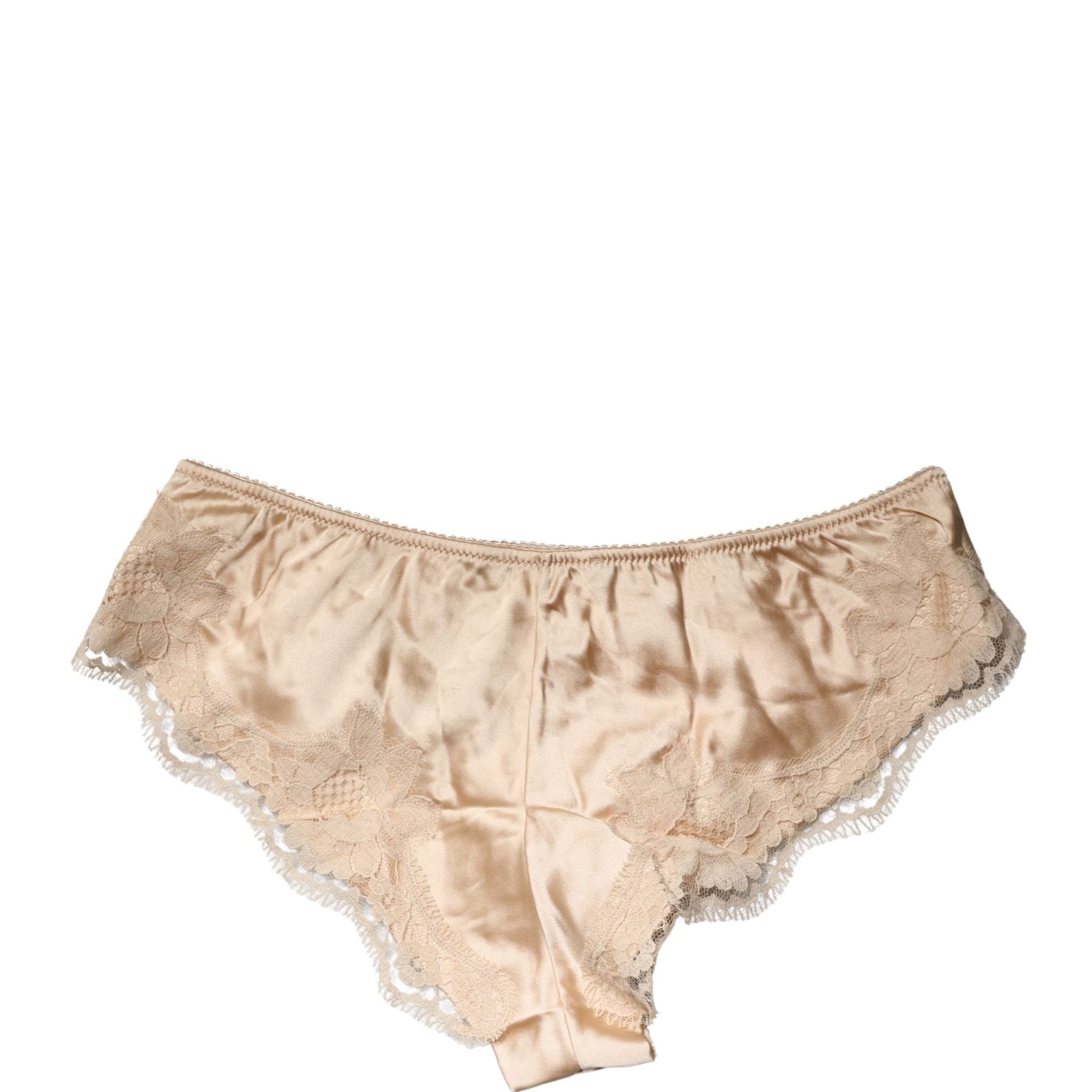 Dolce & Gabbana Beige Silk Satin Floral Lace Panty Brief Underwear