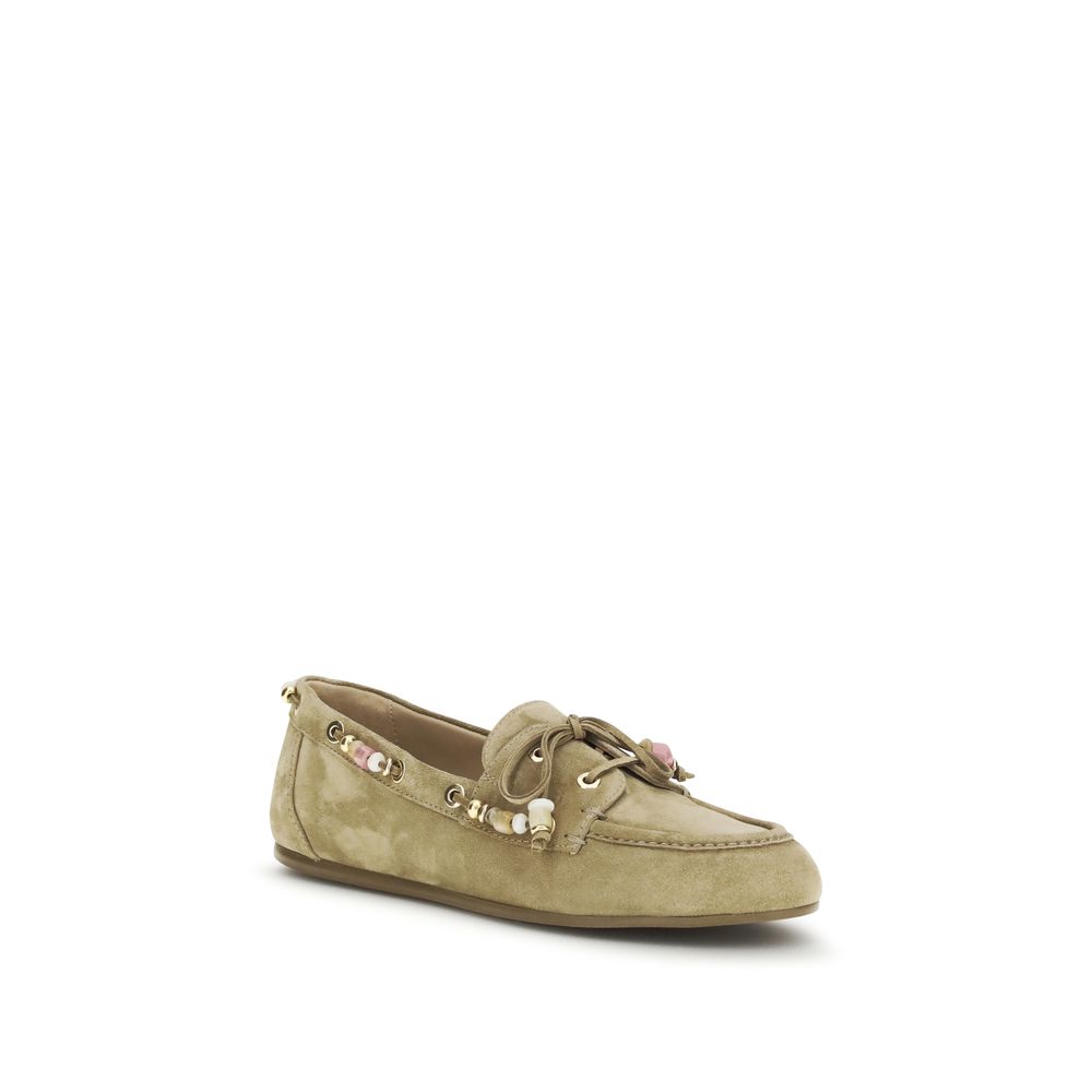 Stuart Weitzman Beige Calf Leather Bos Taurus Slip-On Loafers