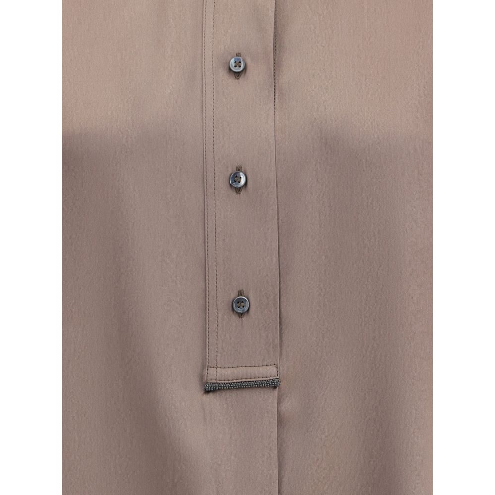 Brunello Cucinelli Brown Silk Shortsleeve Shirt