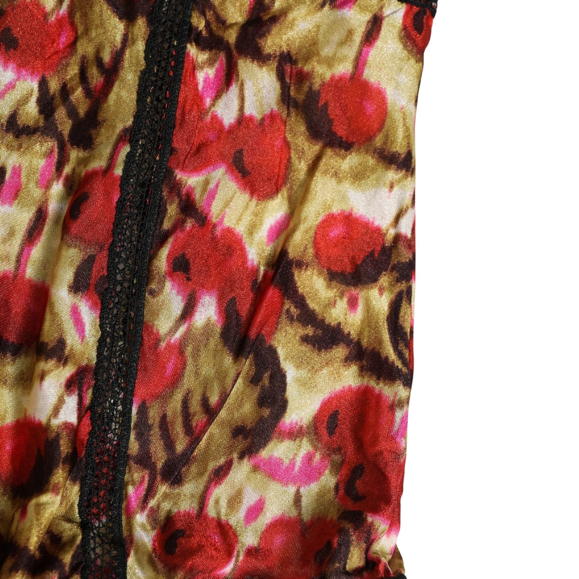 Roberto Cavalli Multicolor CherryPrint Lace Bodysuit Underwear