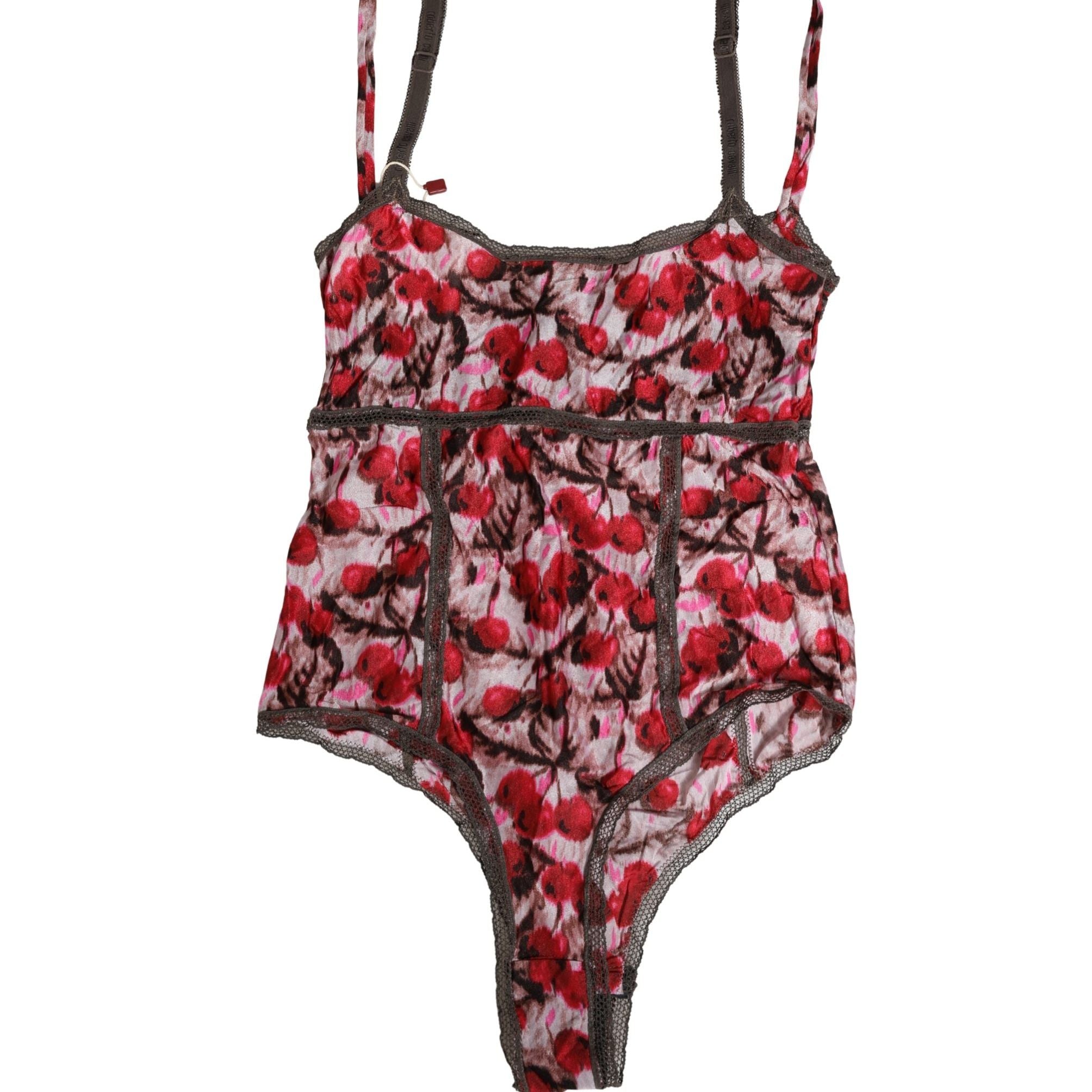 Roberto Cavalli Multicolor CherryPrint Lace Bodysuit Underwear