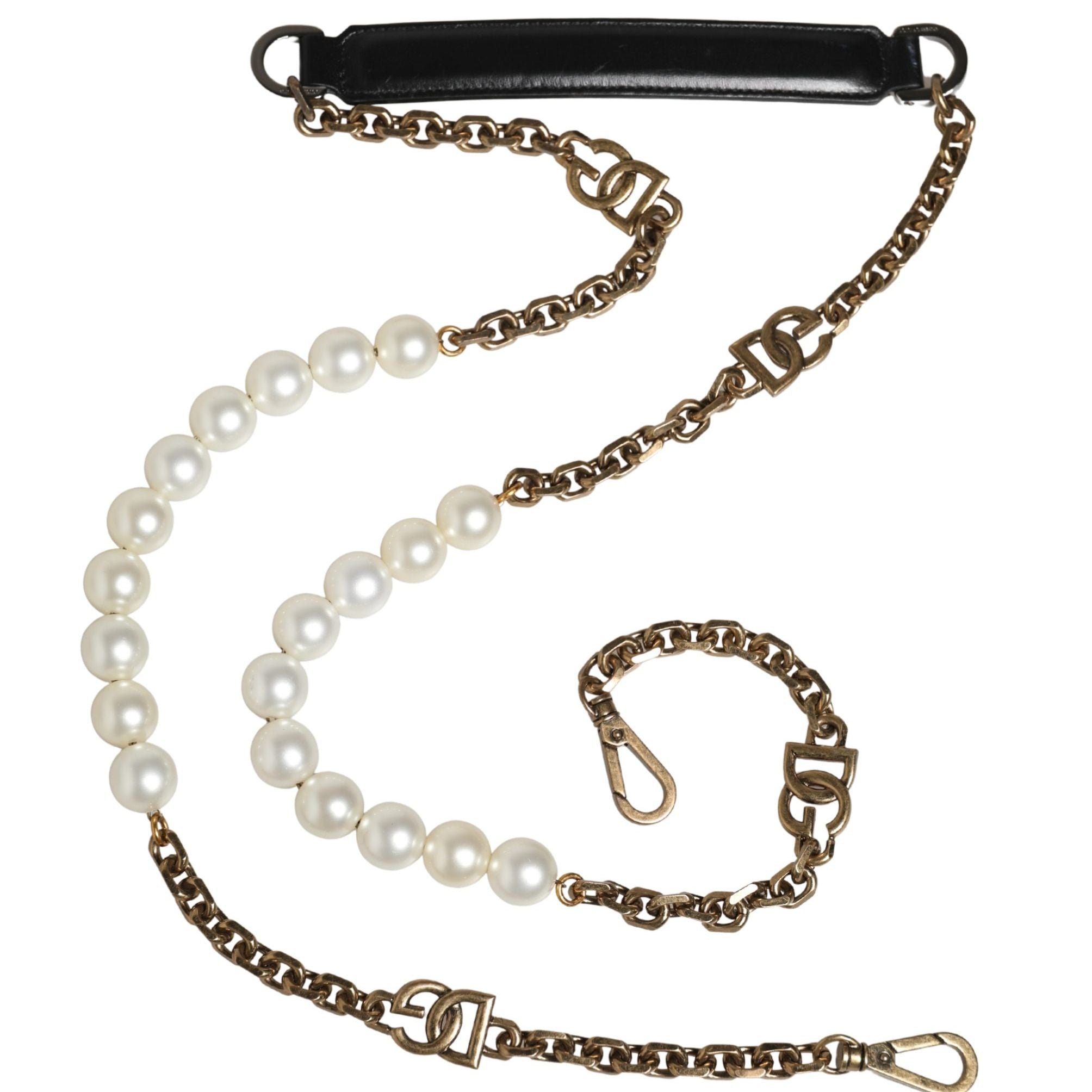 Dolce & Gabbana Black Leather Gold Chain Bag Accessory Shoulder Strap