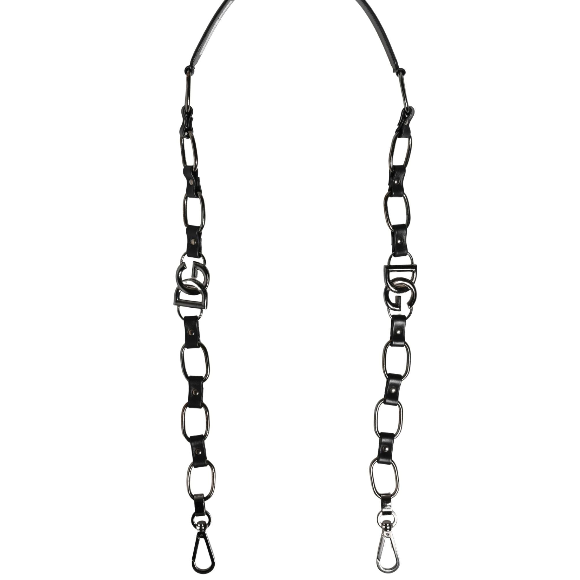 Dolce & Gabbana Black Leather Silver Chain Bag Accessory Shoulder Strap