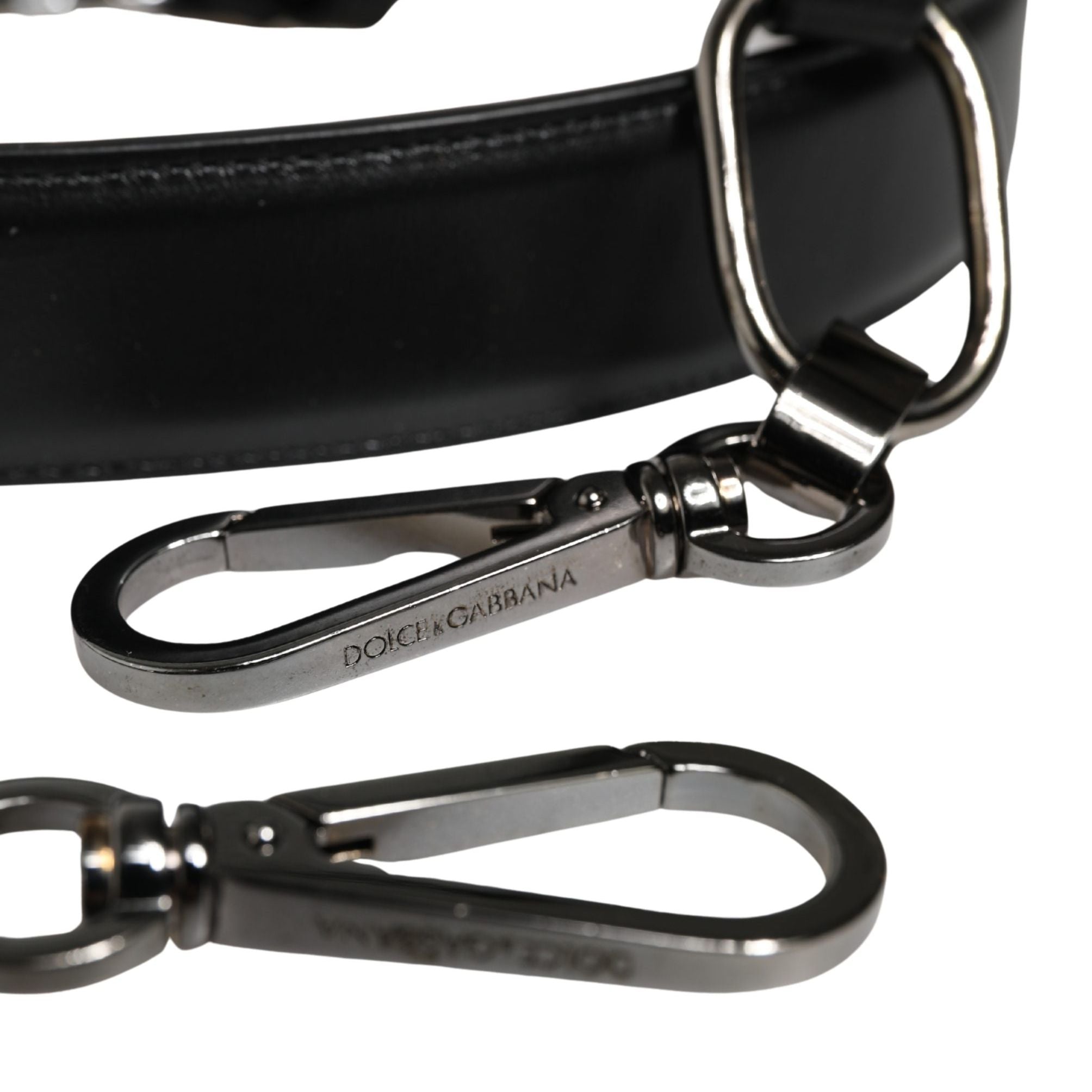 Dolce & Gabbana Black Leather Silver Chain Bag Accessory Shoulder Strap