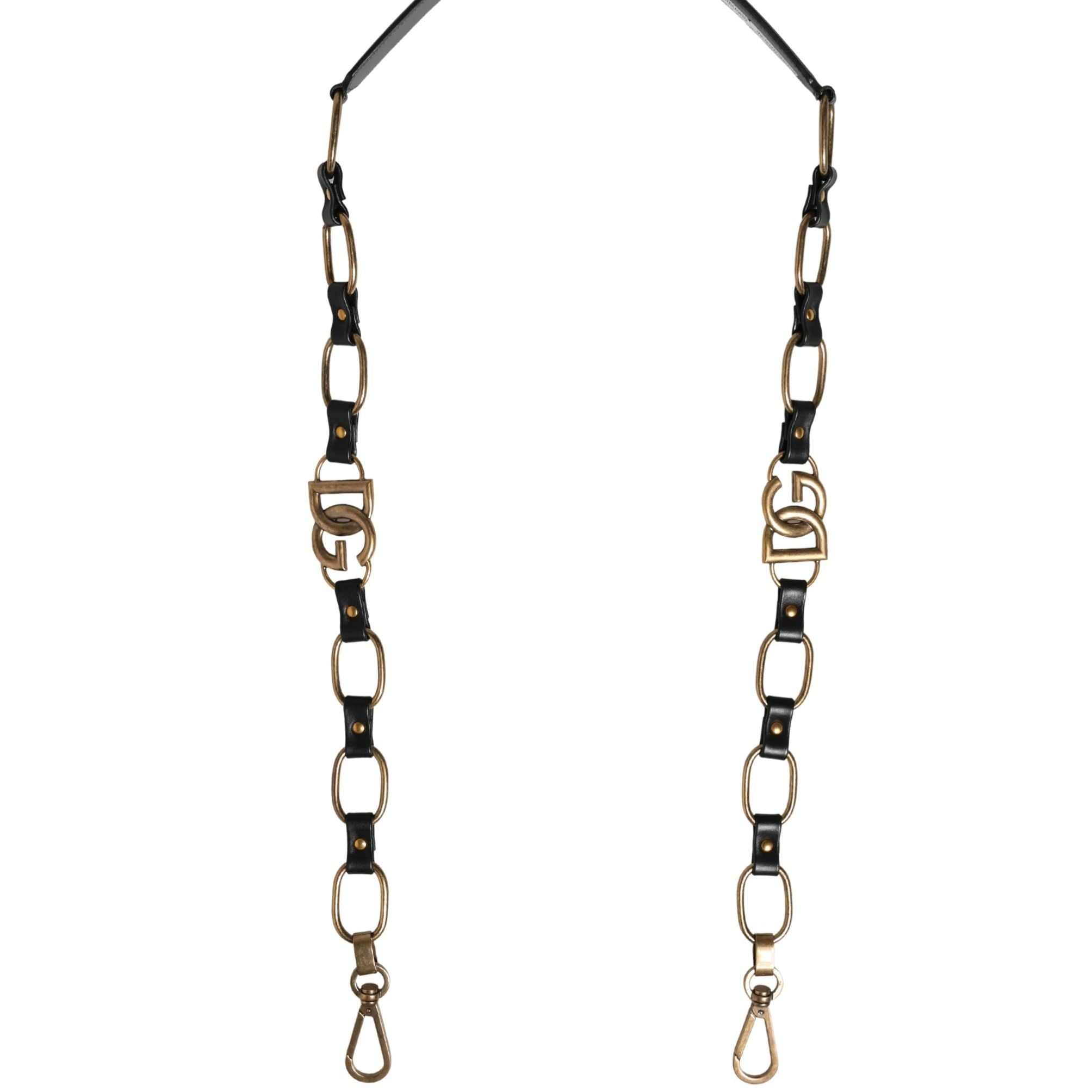 Dolce & Gabbana Black Leather Gold Chain Bag Accessory Shoulder Strap