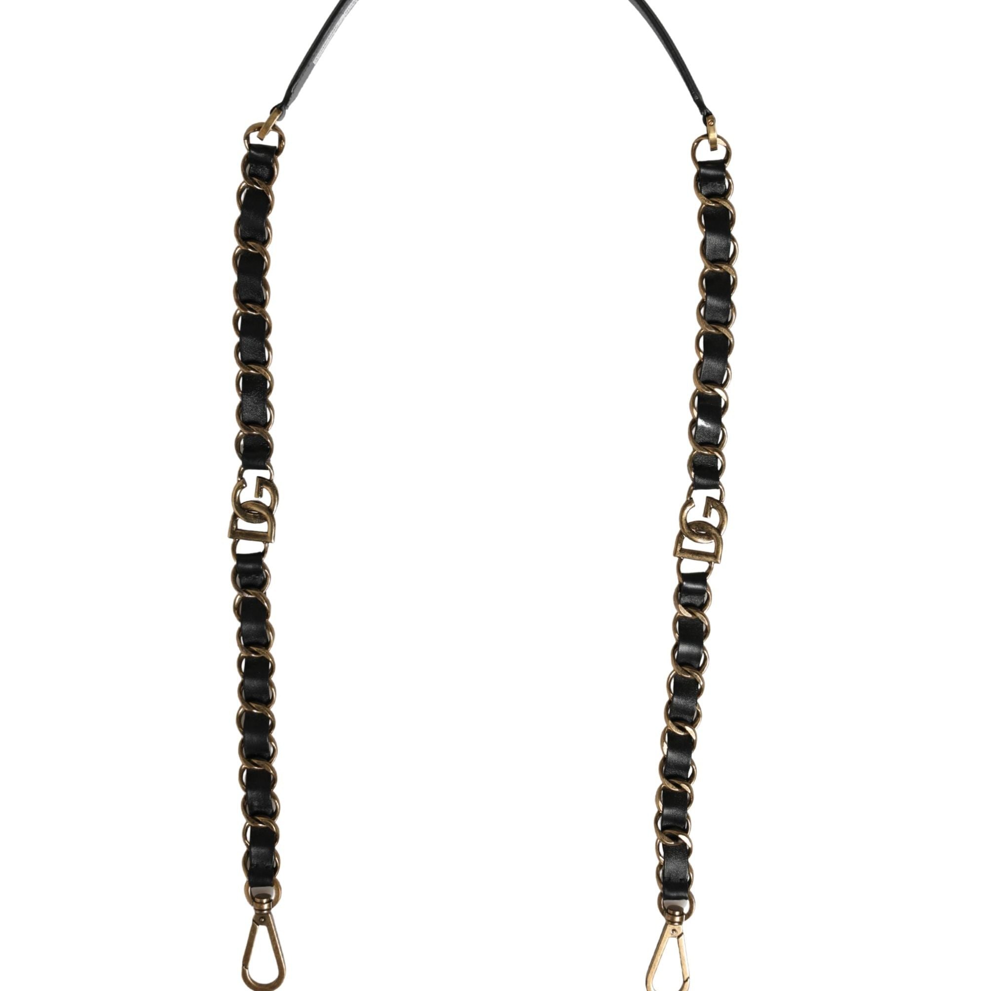 Dolce & Gabbana Black Leather Gold Chain Bag Accessory Shoulder Strap