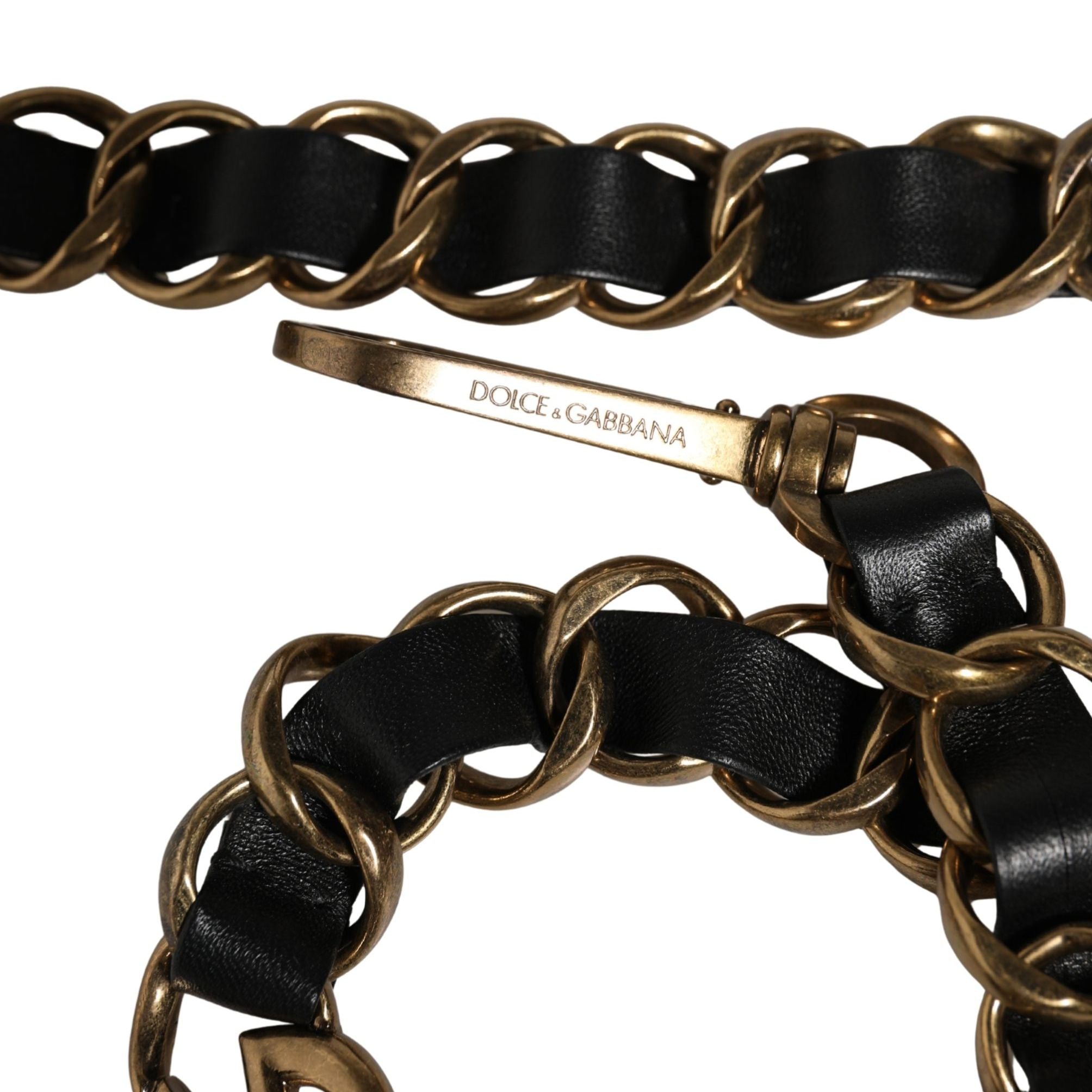 Dolce & Gabbana Black Leather Gold Chain Bag Accessory Shoulder Strap
