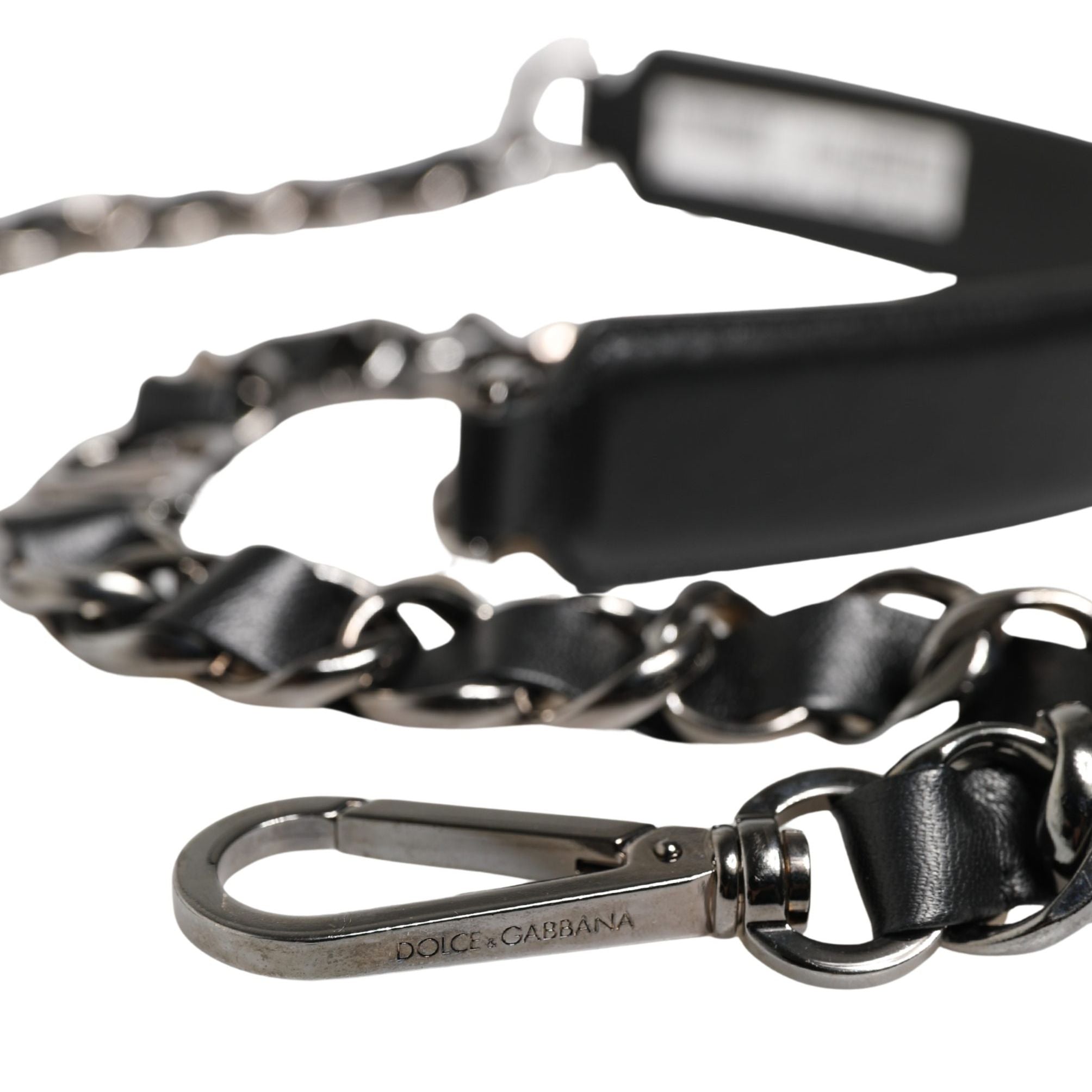 Dolce & Gabbana Black Leather Silver Chain Bag Accessory Shoulder Strap