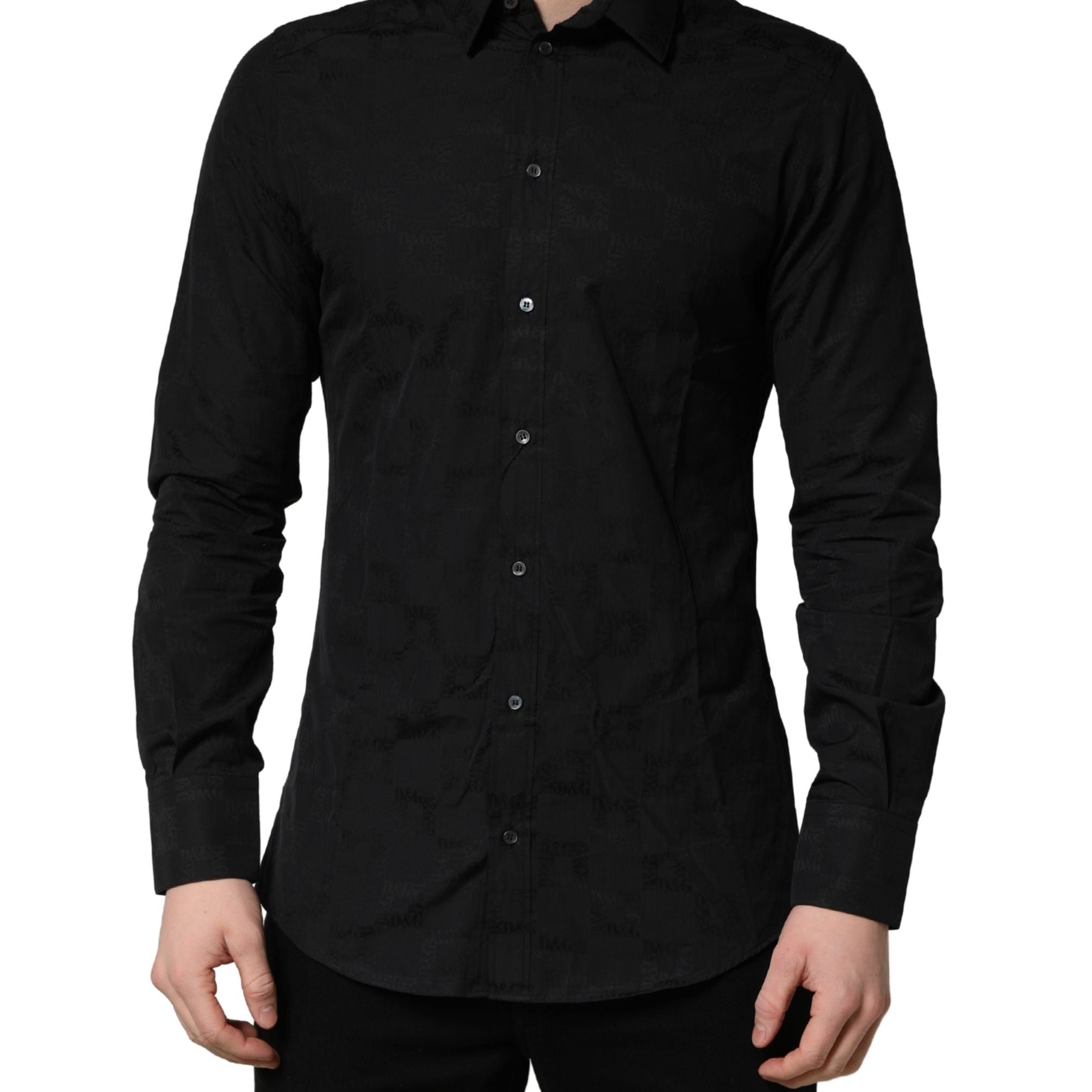 Dolce & Gabbana Black MARTINI Cotton Slim Dress Formal Shirt