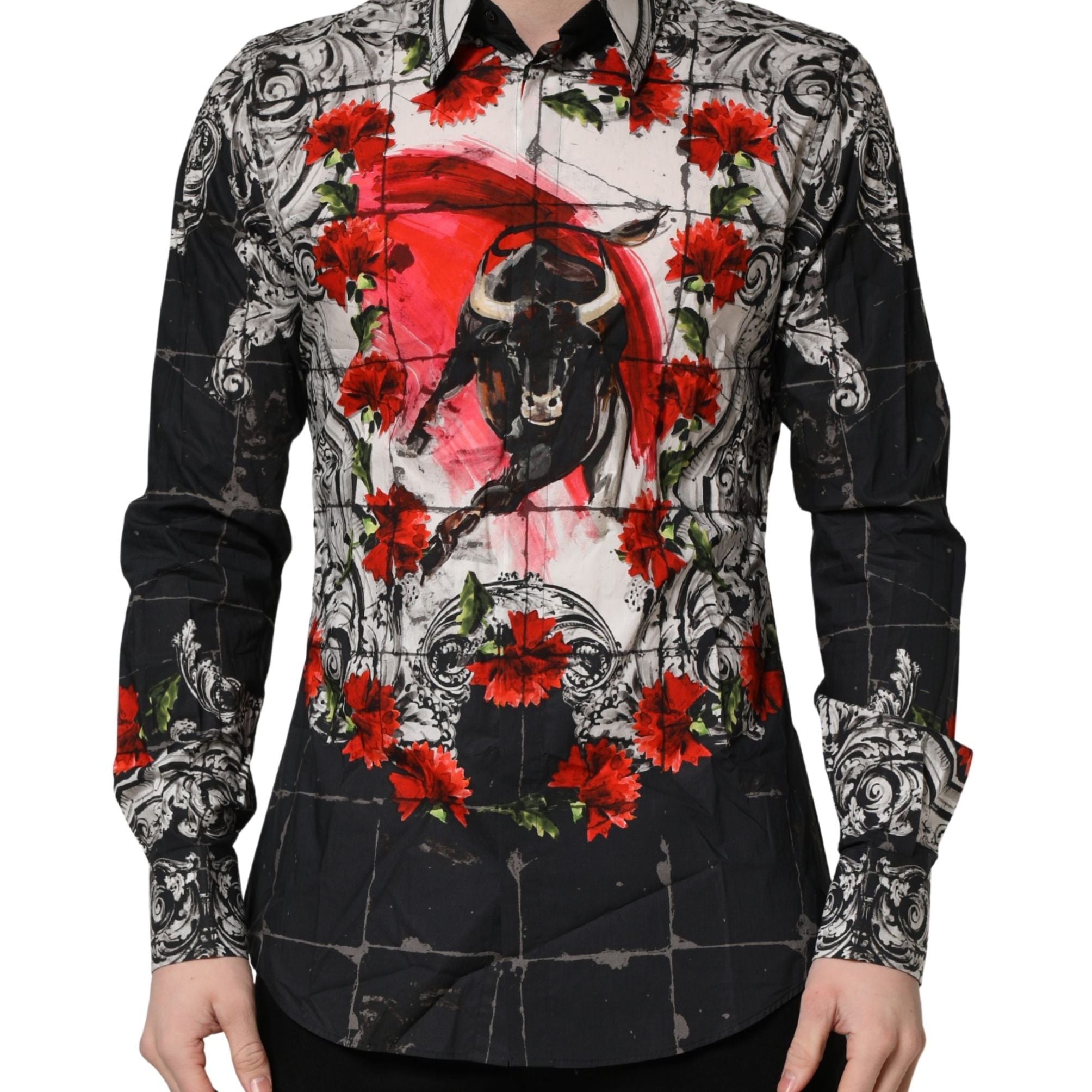 Dolce & Gabbana Multicolor Floral Bull Collared Men Dress Shirt