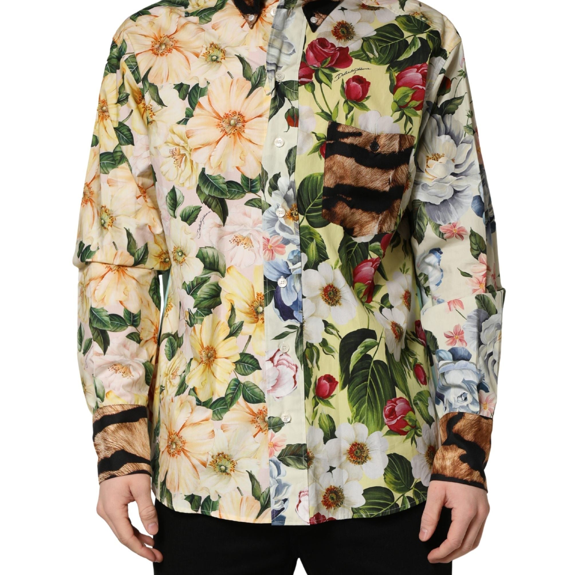 Dolce & Gabbana Multicolor Floral Animal Print Collared Shirt