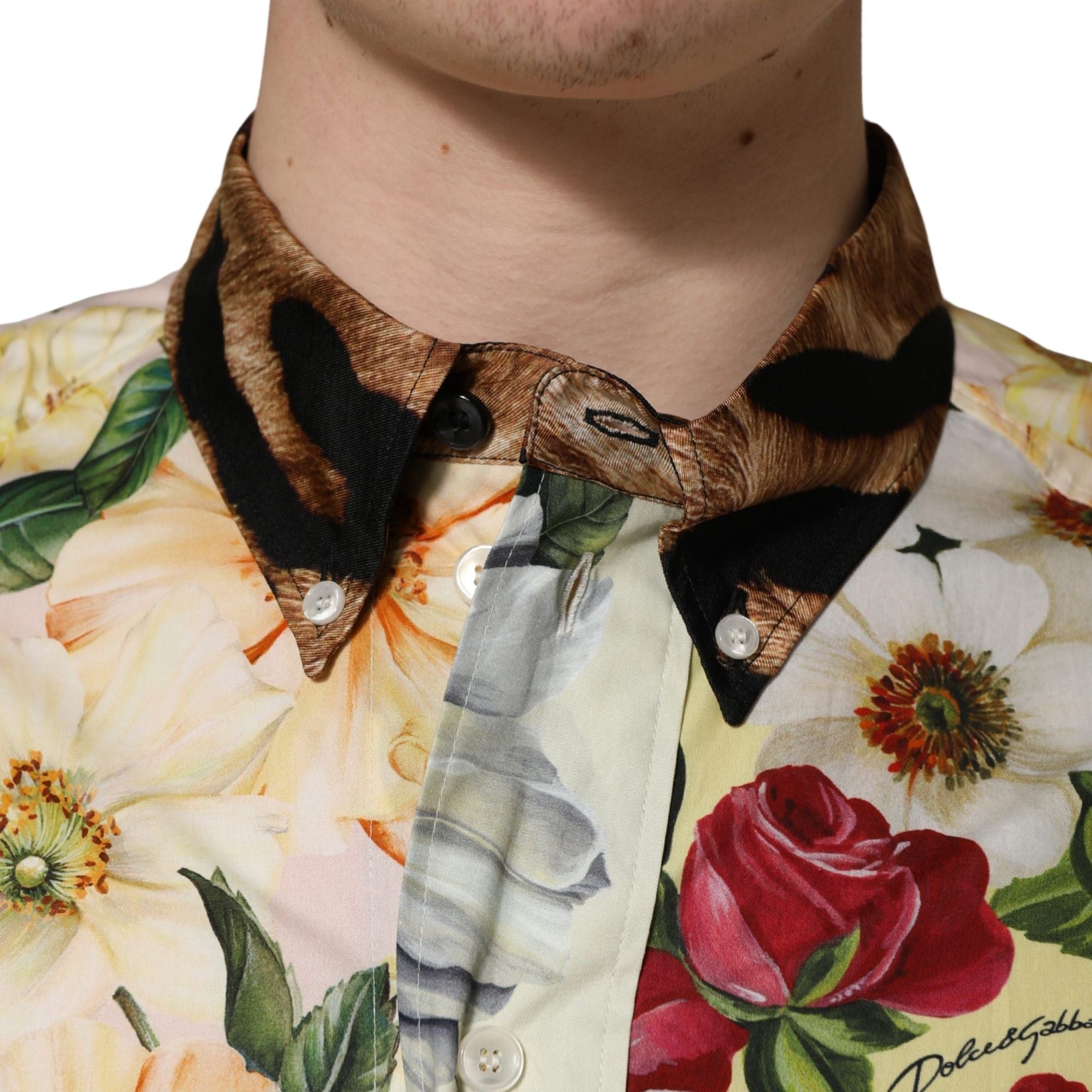 Dolce & Gabbana Multicolor Floral Animal Print Collared Shirt